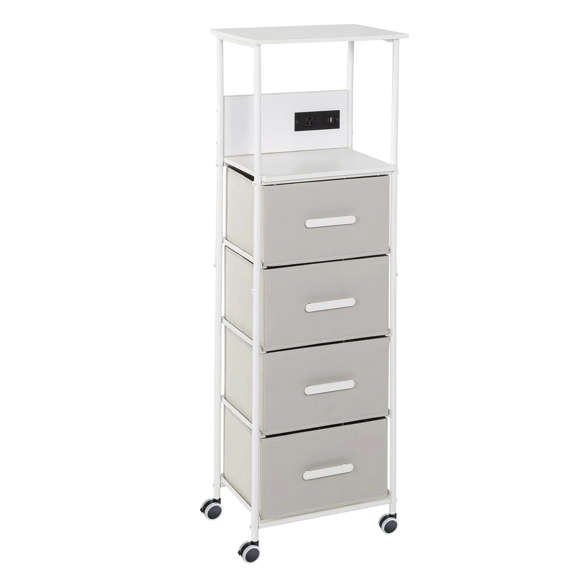 Honey-Can-Do White/Gray 4-Drawer Dorm Storage Cart with Outlet