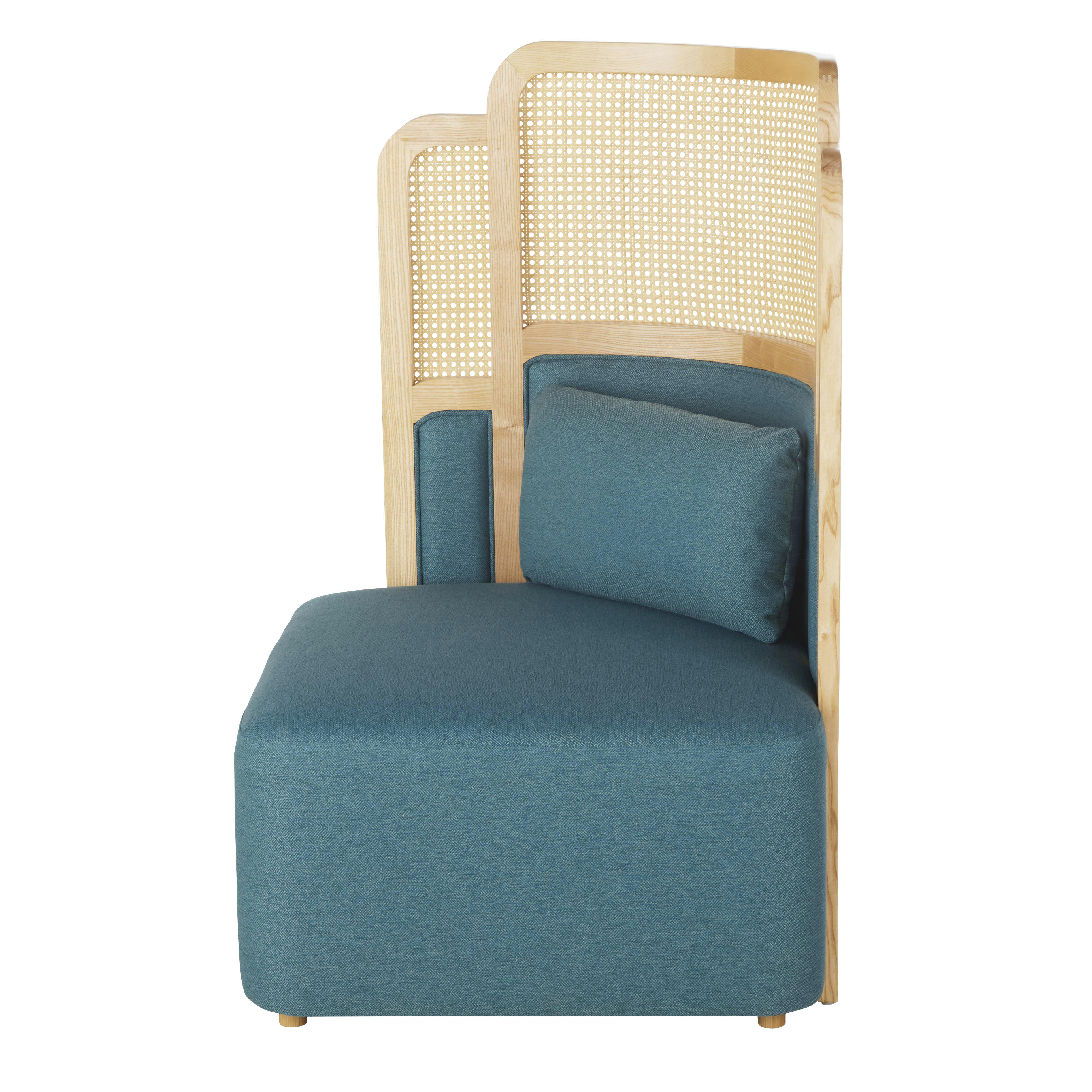 Bling Business - Fauteuil professionnel dossier haut bleu-vert et cannage en bois de frêne