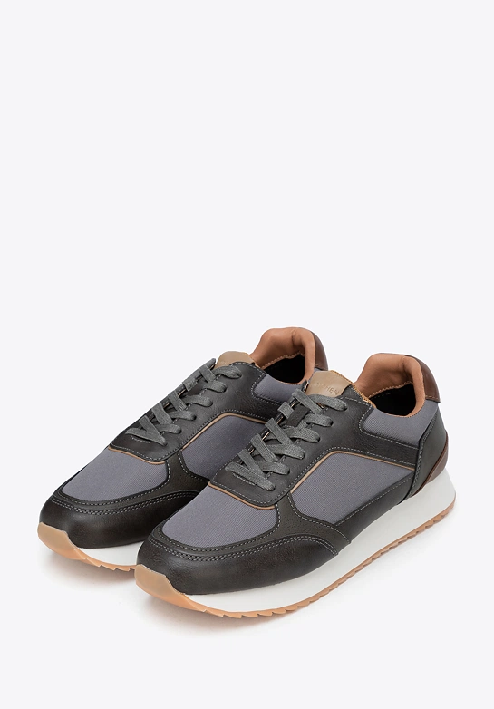 Męskie sneakersy z kontrastowymi fakturami szaro - brązowe
