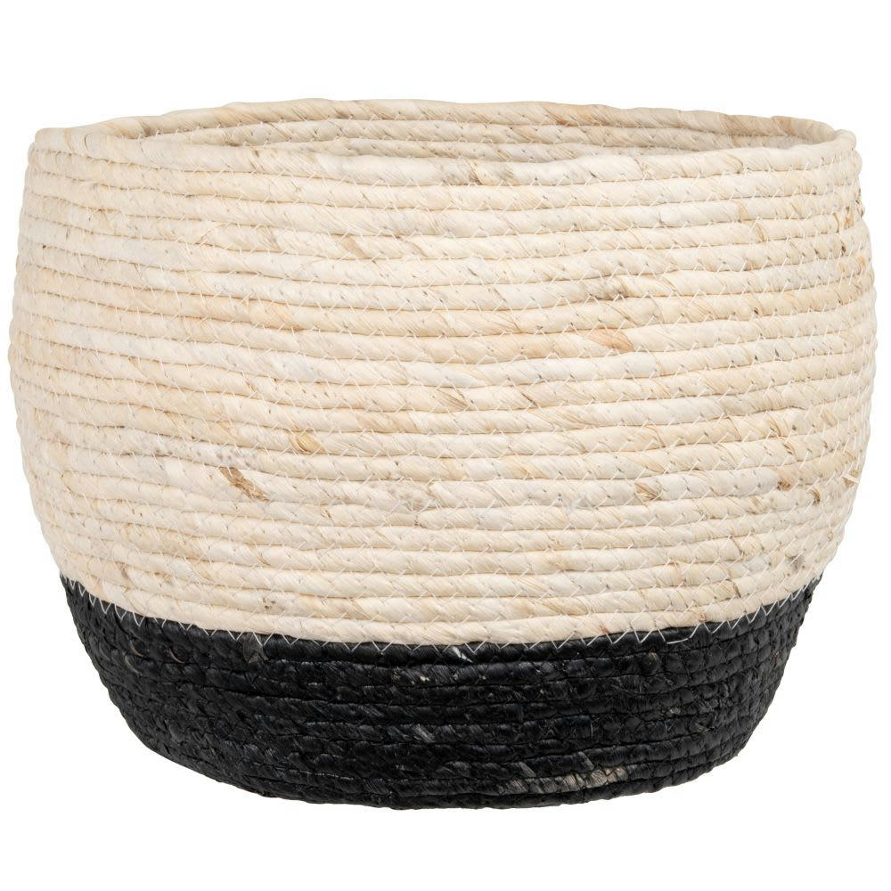 - Cache-pot en fibre végétale beige et noir H27
