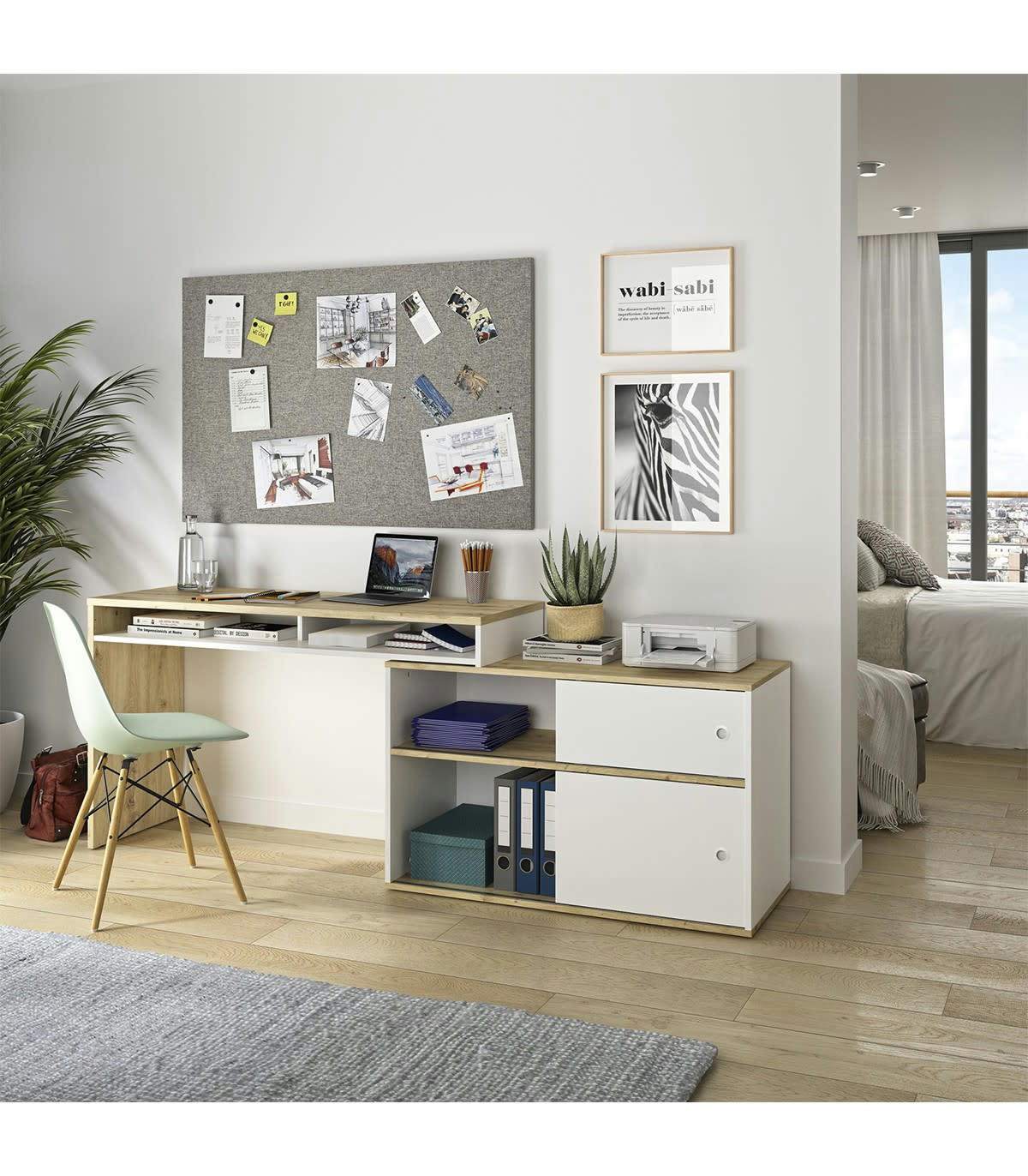 GEMMA - Bureau modulable effet bois et blanc