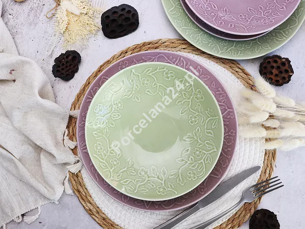 Serwis obiadowo-herbaciany na 6 osób (26 el) Lubiana - Hanami Pistacjowa Zieleń / Pudrowy Róż