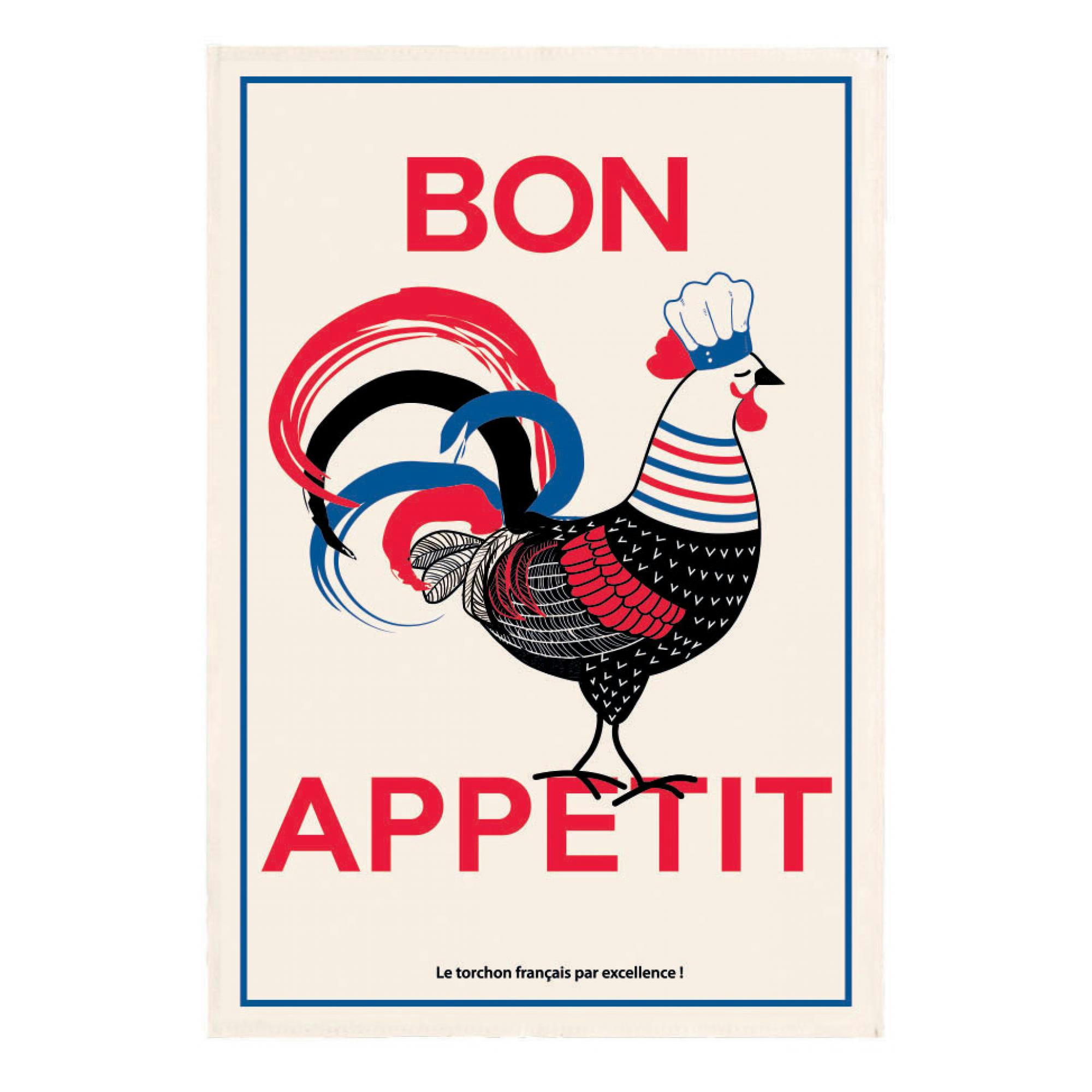 GASTRONOMIE ET VIN - Torchon bon appétit en coton ecru 48 x 72