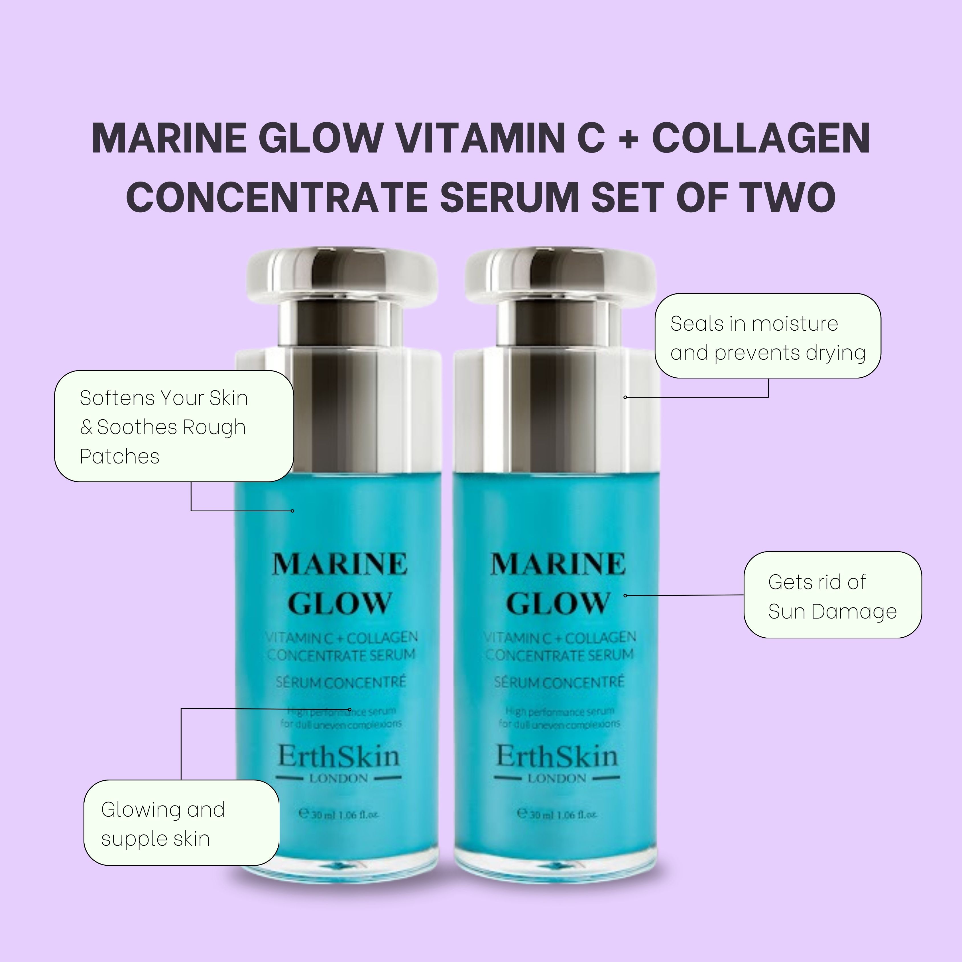 Erth Skin London 2x Marine Glow Vitamin C   Collagen Concentrate Serum 30ml