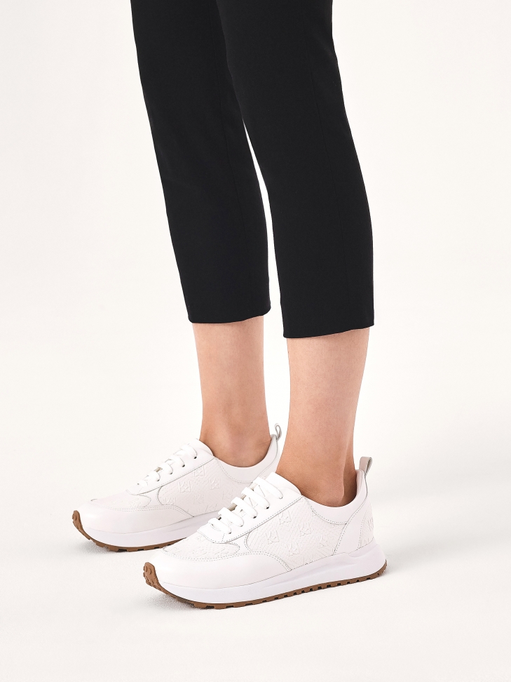 White monogrammed leather combination sneakers