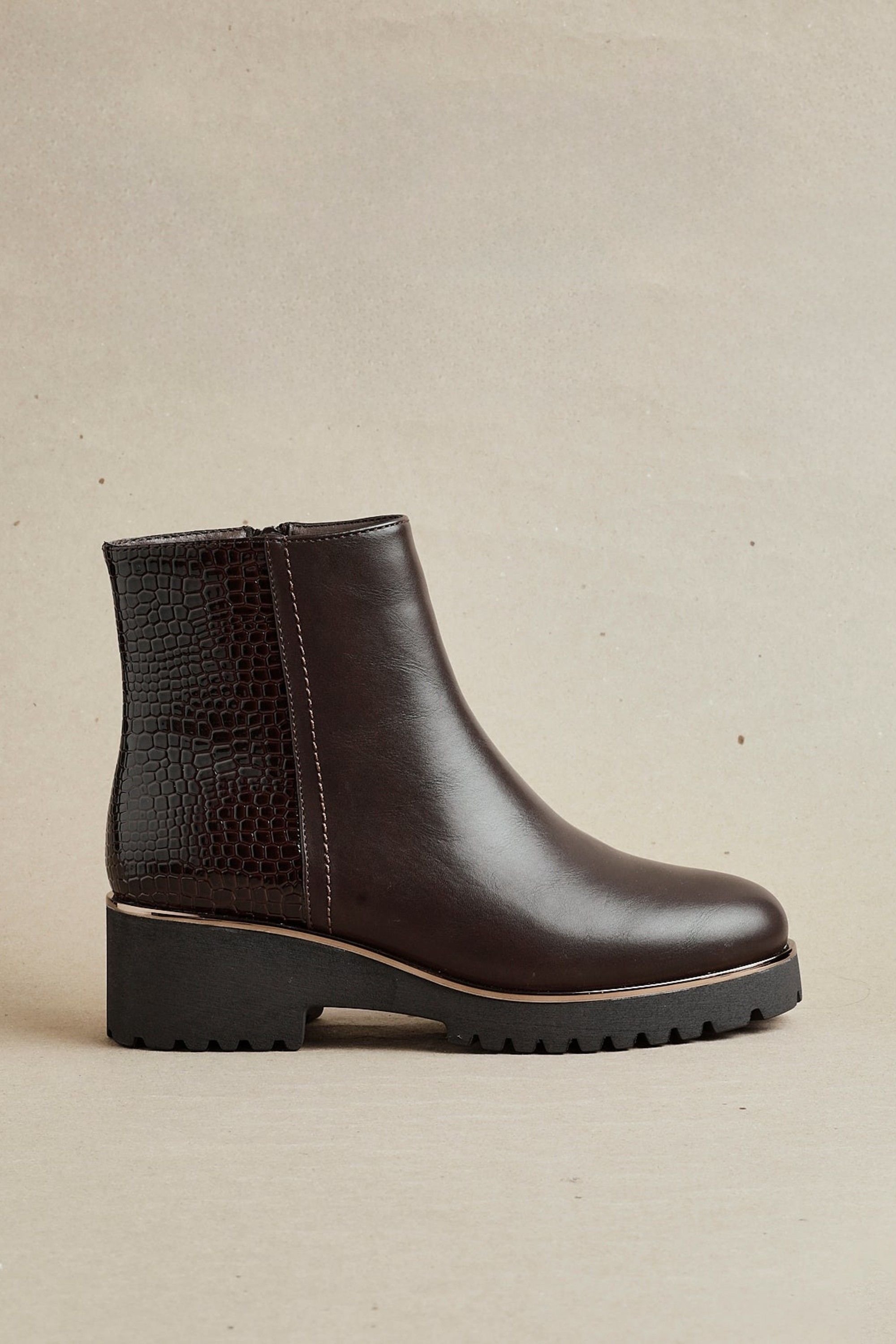 Linzi Navigate Brown Croc Mix Wedge Ankle Boot