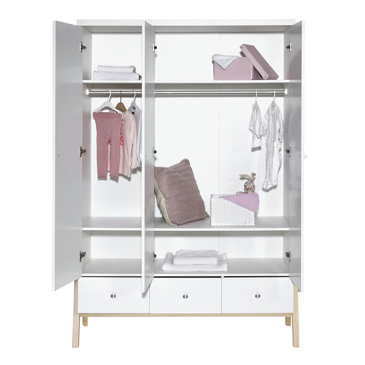 CHARLY - Armoire 3 portes 3 tiroirs blanc naturel