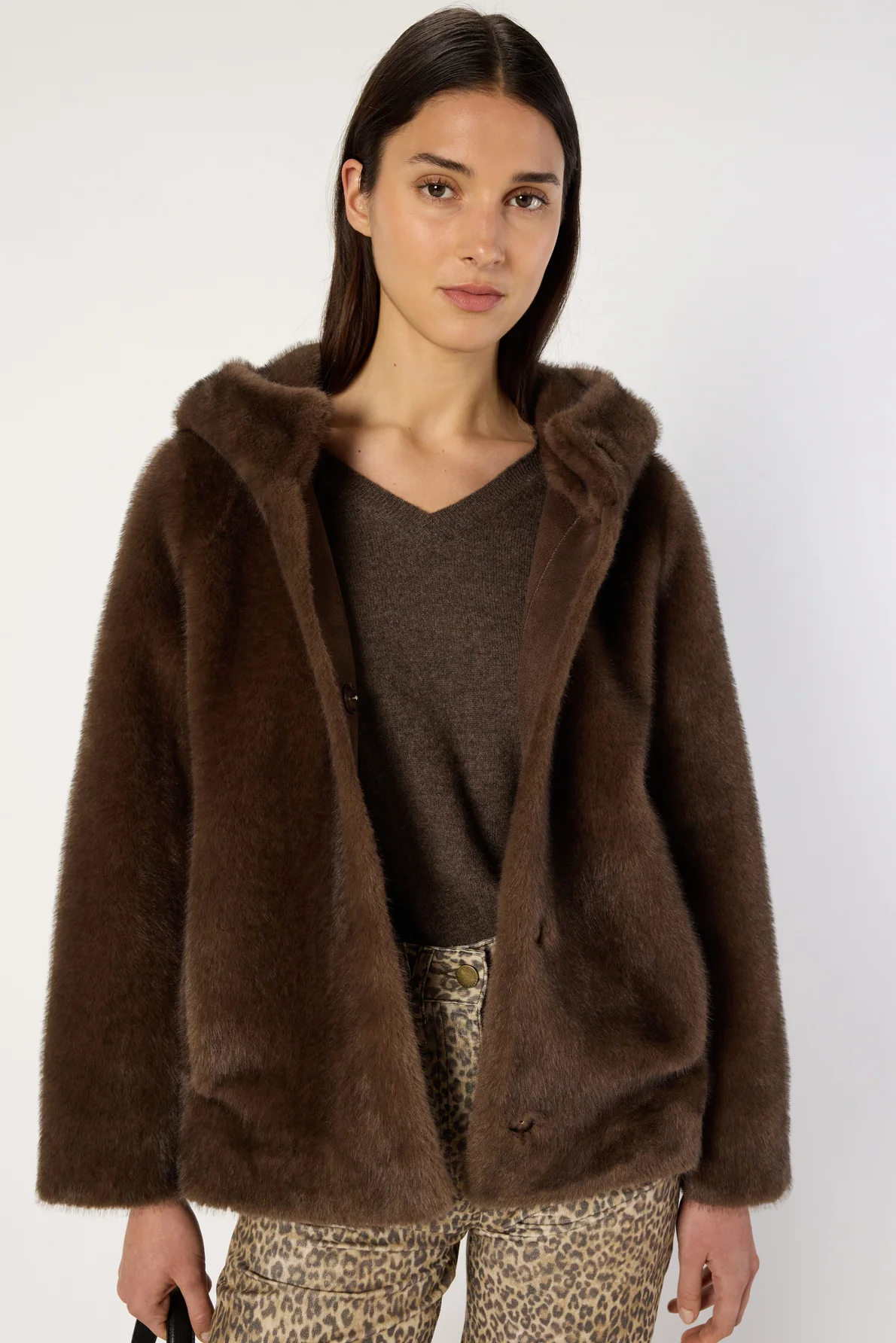 Manteau en fausse fourrure à capuche - MORGANE