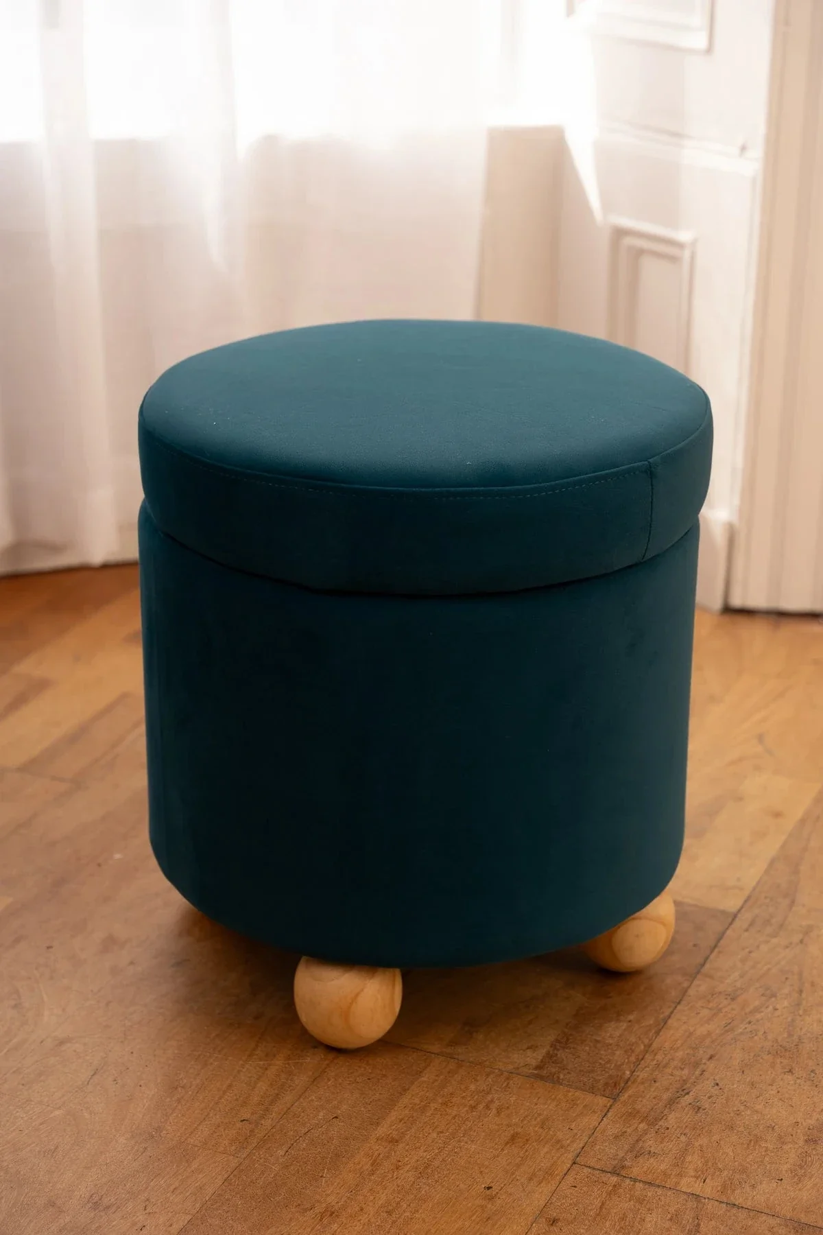 Petrol Blue Velvet Storage Stool