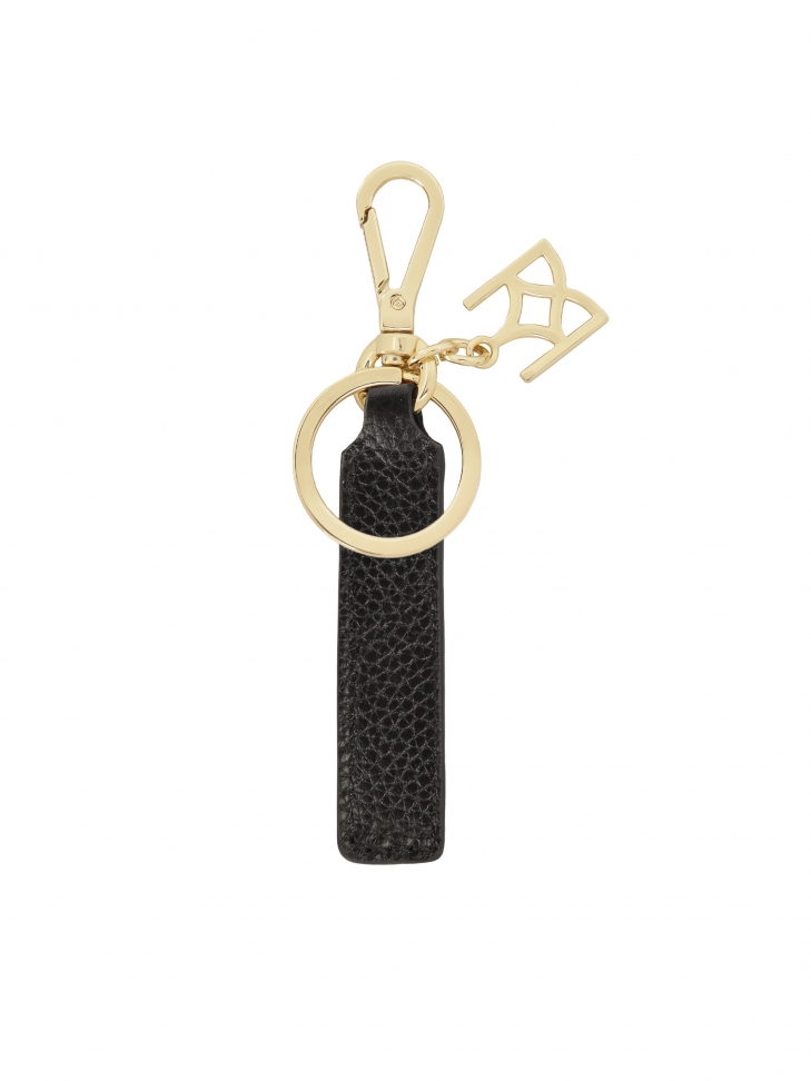 Black leather key ring with gold hardware