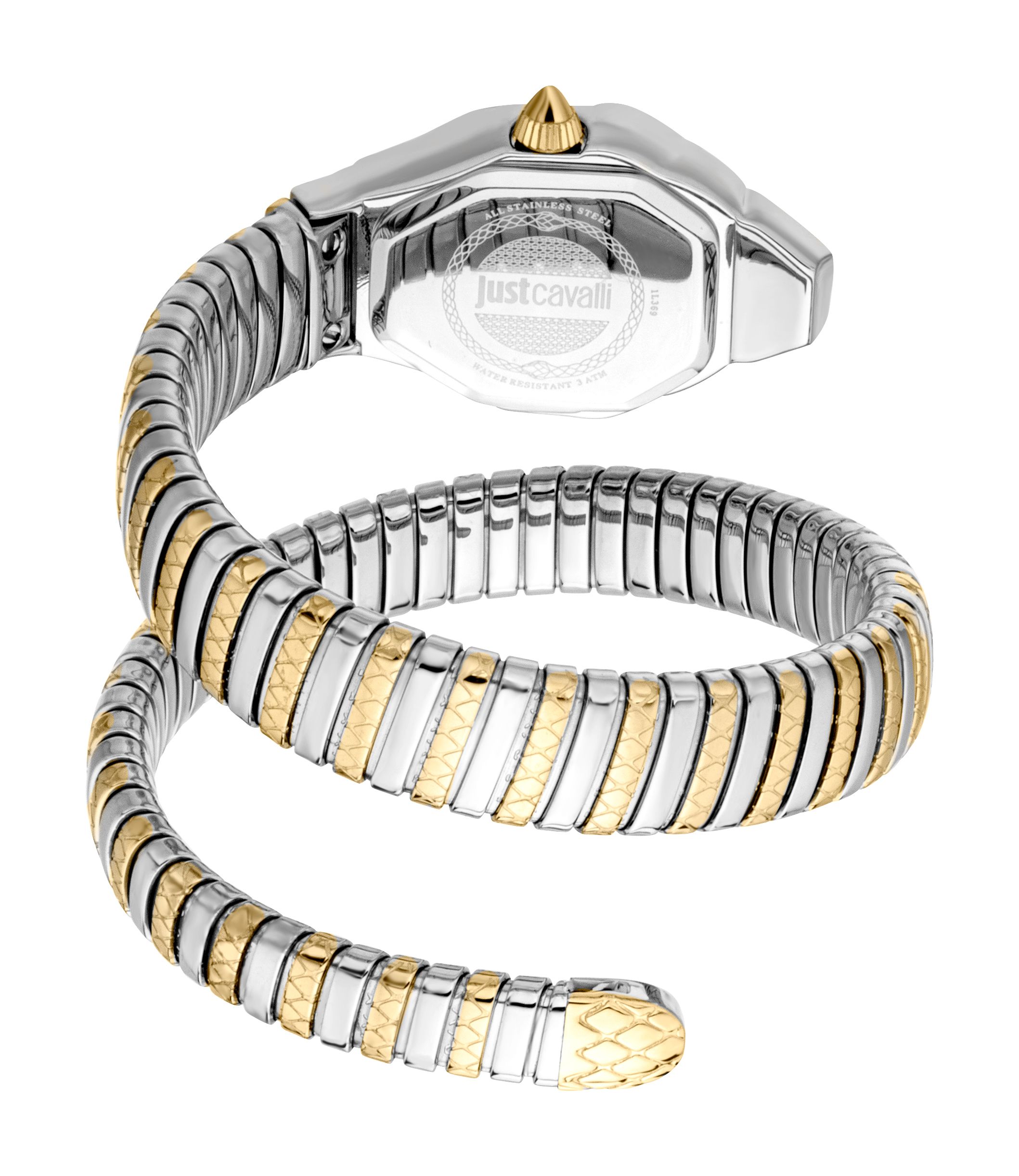 Just Cavalli Snake Gold Color White MOP Dial Two Tone Stainless Steel Watch