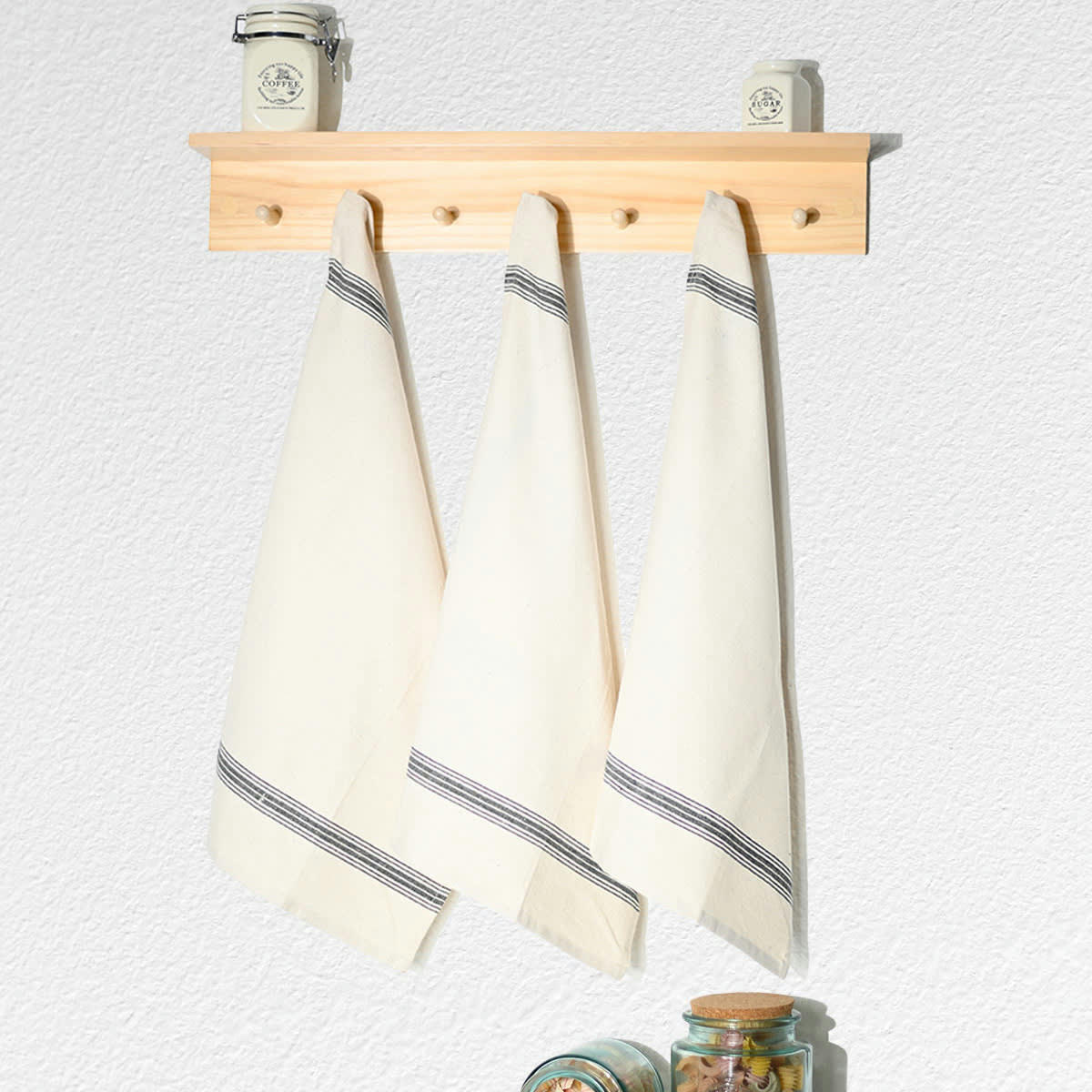 SKANDLIFE - Lot de 3 torchons coton  ecru 50x70 cm