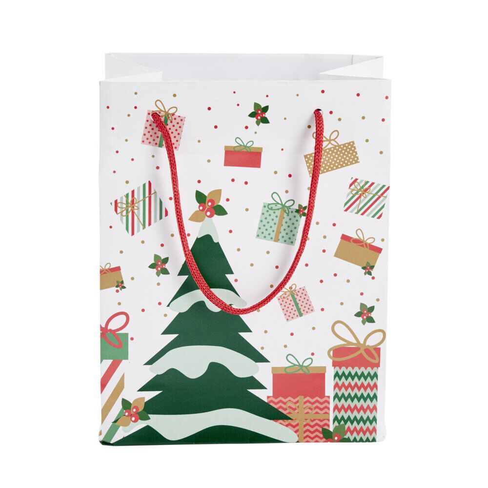 Sac cadeau No&euml;l motif traditionnel 17,5x10xH23cm