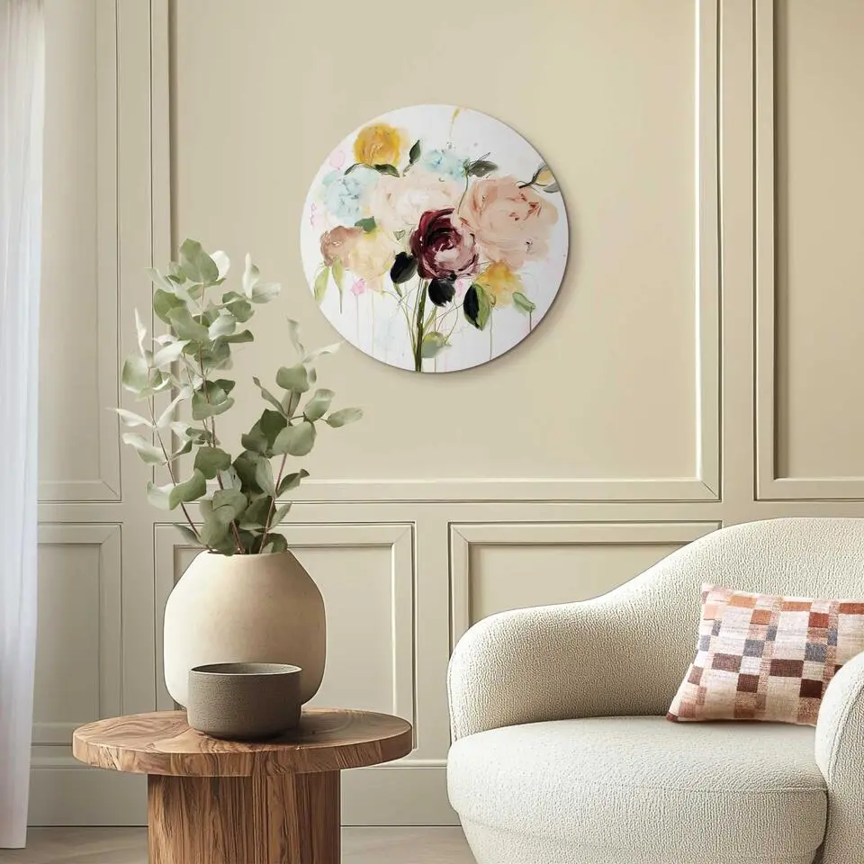 Glasschilderij Herfstboeket II - &Oslash; 50 - Beige