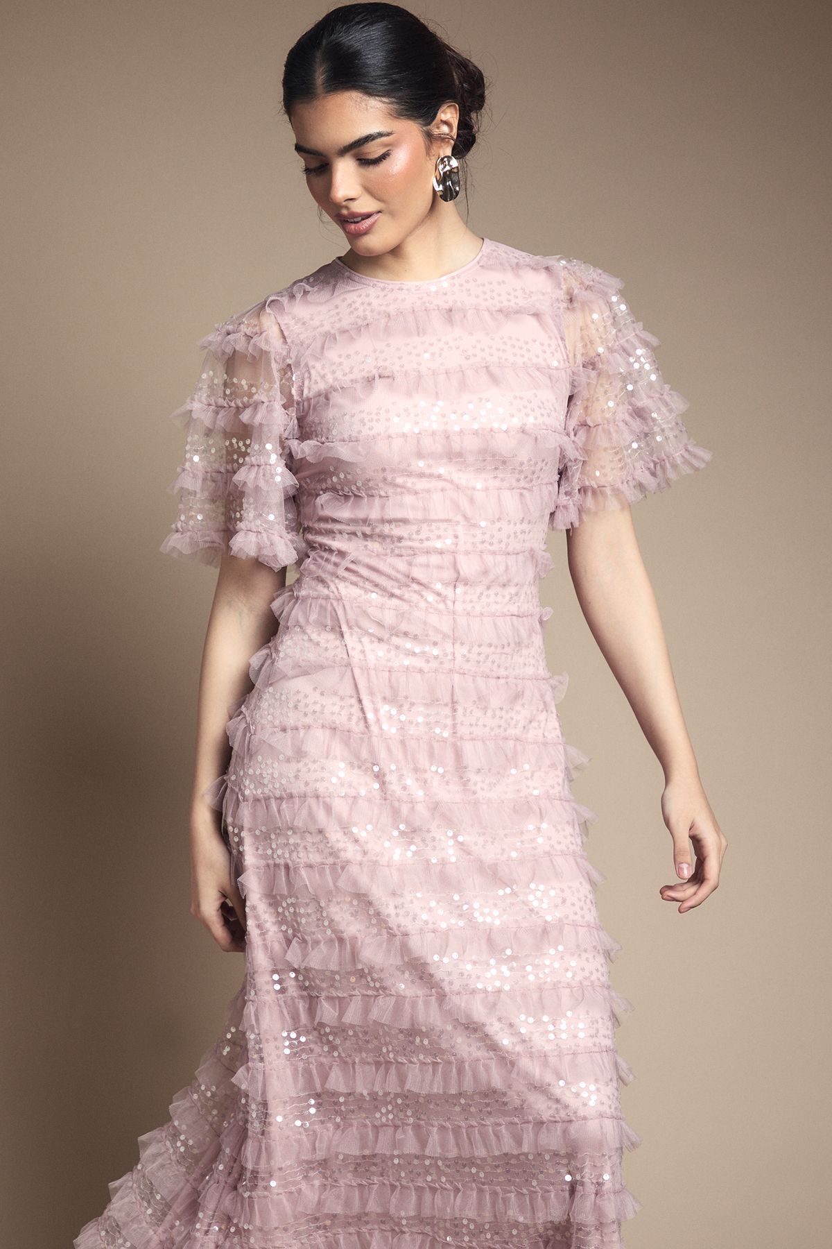 Oasis Sequin Ruffle Detail Maxi Dress