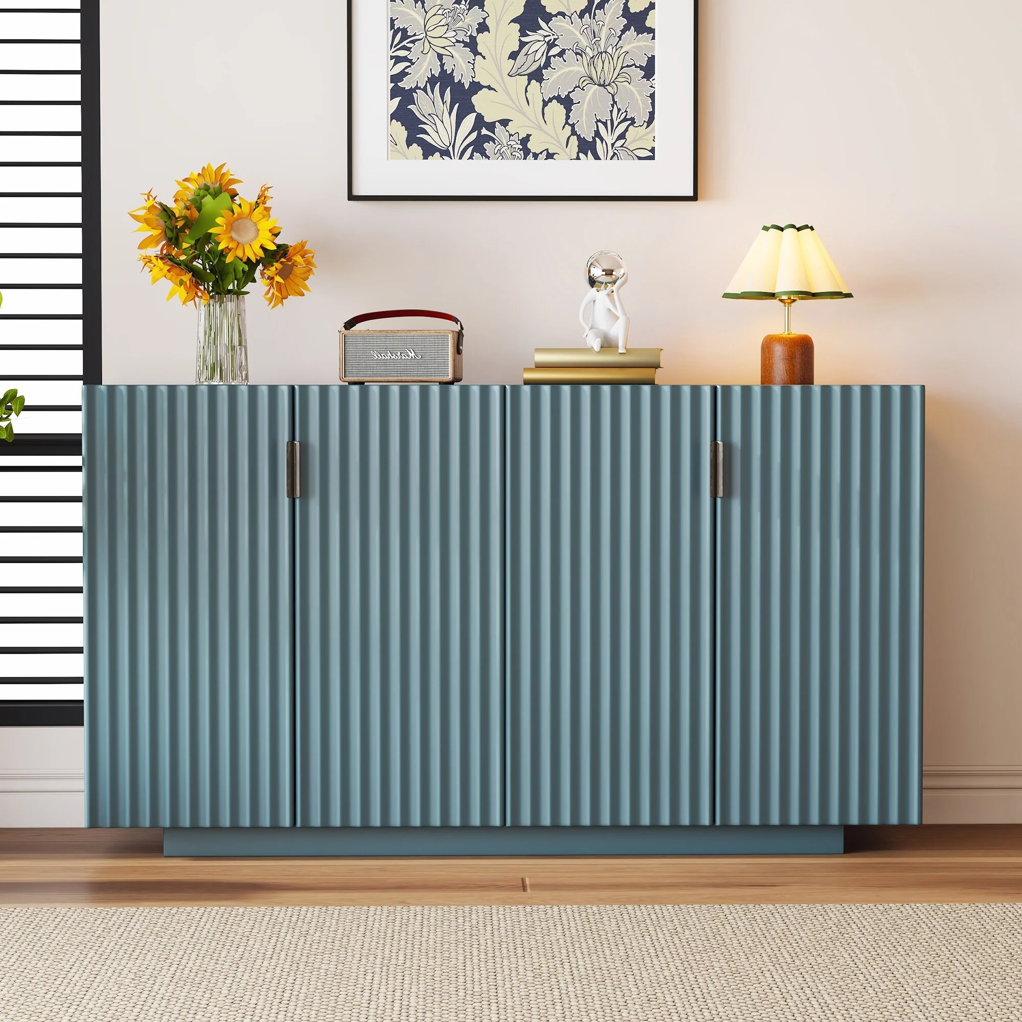 4 Fluted Doors Sideboard Cabinet with Adjustable Shelves