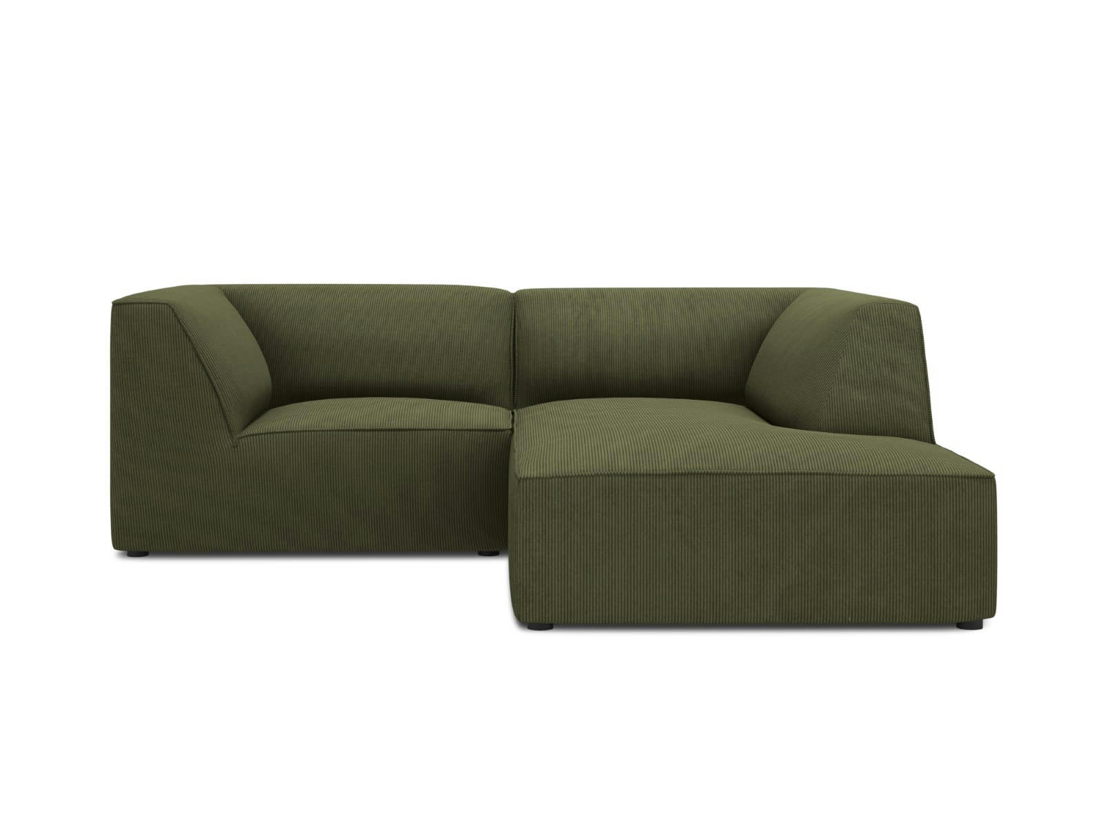 RUBY - Canapé d'angle droit 3 places en tissu velours côtelé vert