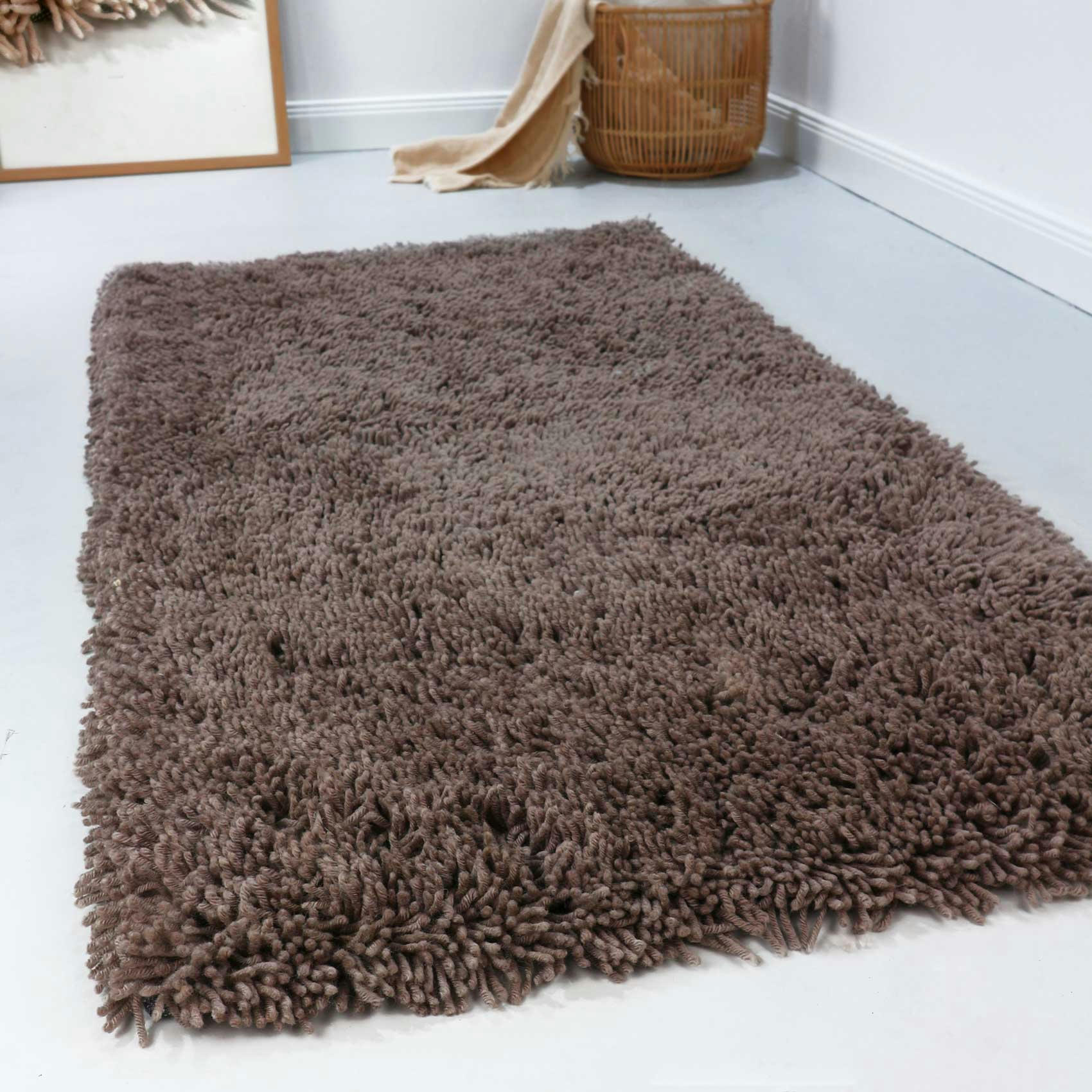 SEATTLE SHAG - Tapis confort moelleux en laine, poils longs marron 120x180