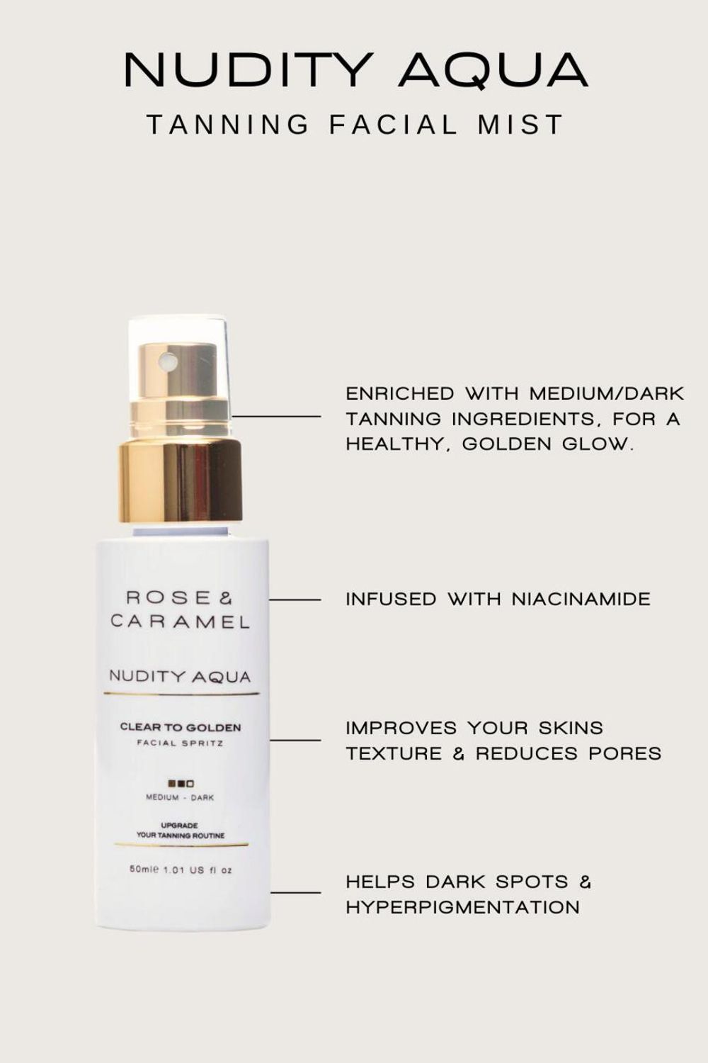 Rose & Caramel Nudity Aqua Facial Mist 50ml