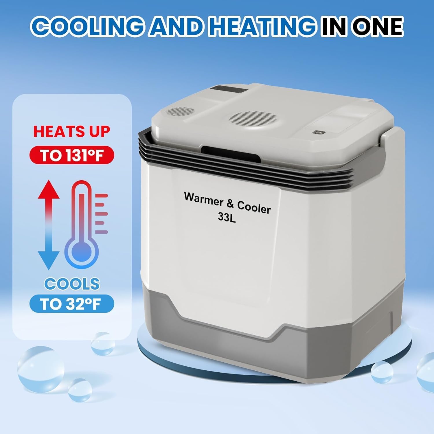 Electric Warmer and Cooler, 35 QT Portable Car Refrigerator, Electric Warmer for Car and Home, 12V Car & 110V AC Plug In Cooler, No Ice Needed, Portable Refrigerator for Travel & Office, Grey