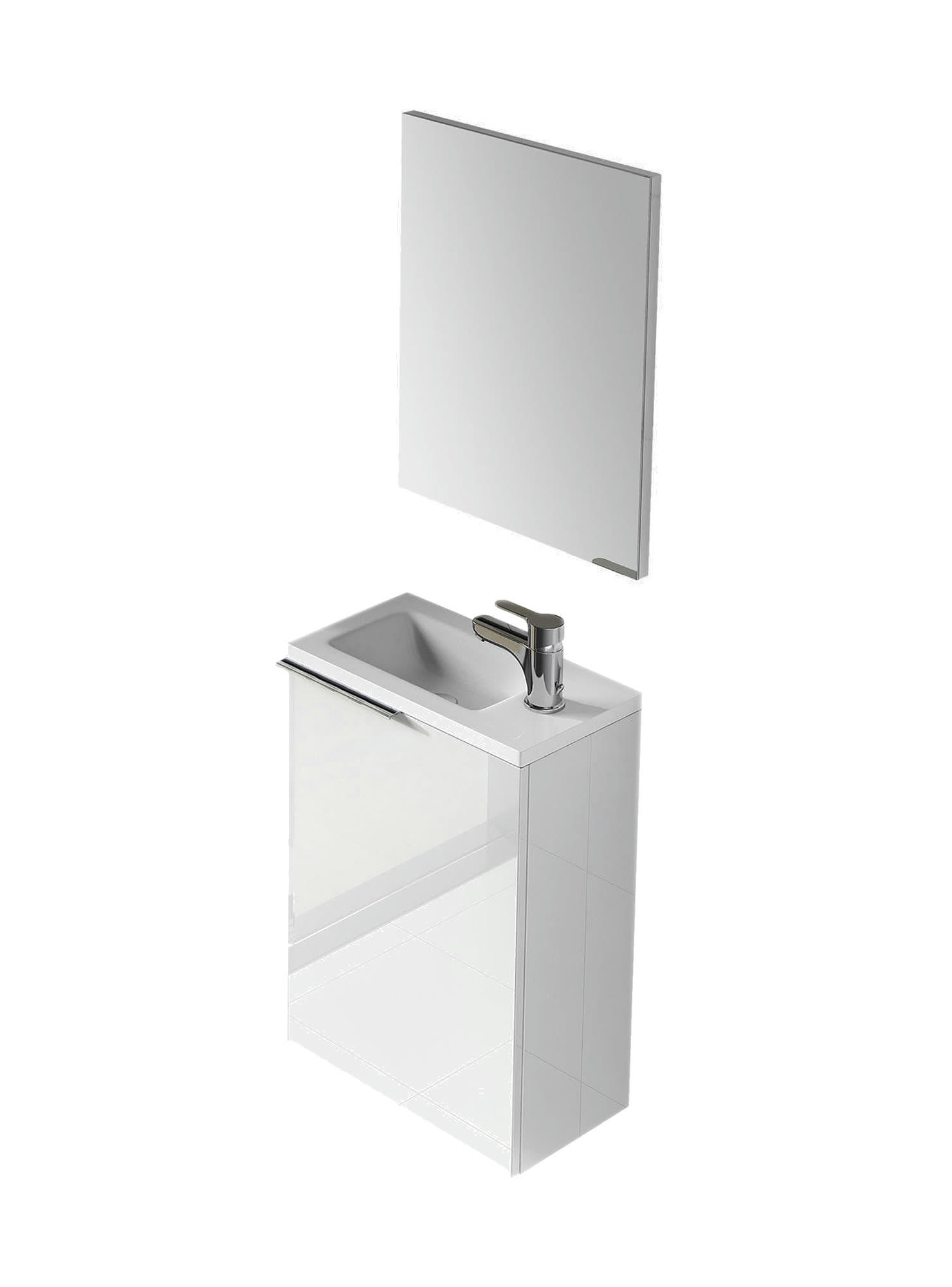 DLOTT - Meuble sous-vasque 1 porte effet bois blanc brillant