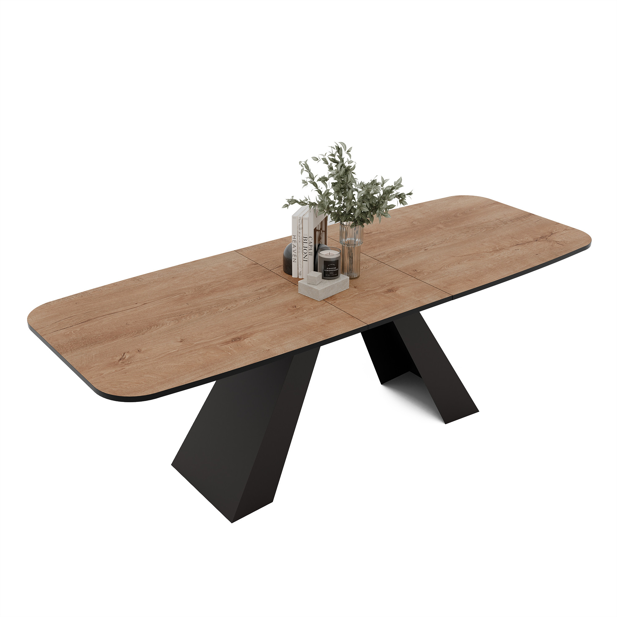 Stół rozkładany ZENITH 160/198 cm - dąb lefkas/czarne nogi