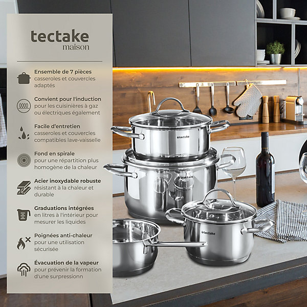 Batterie de cuisine en acier inoxydable 7 pièces pour induction
