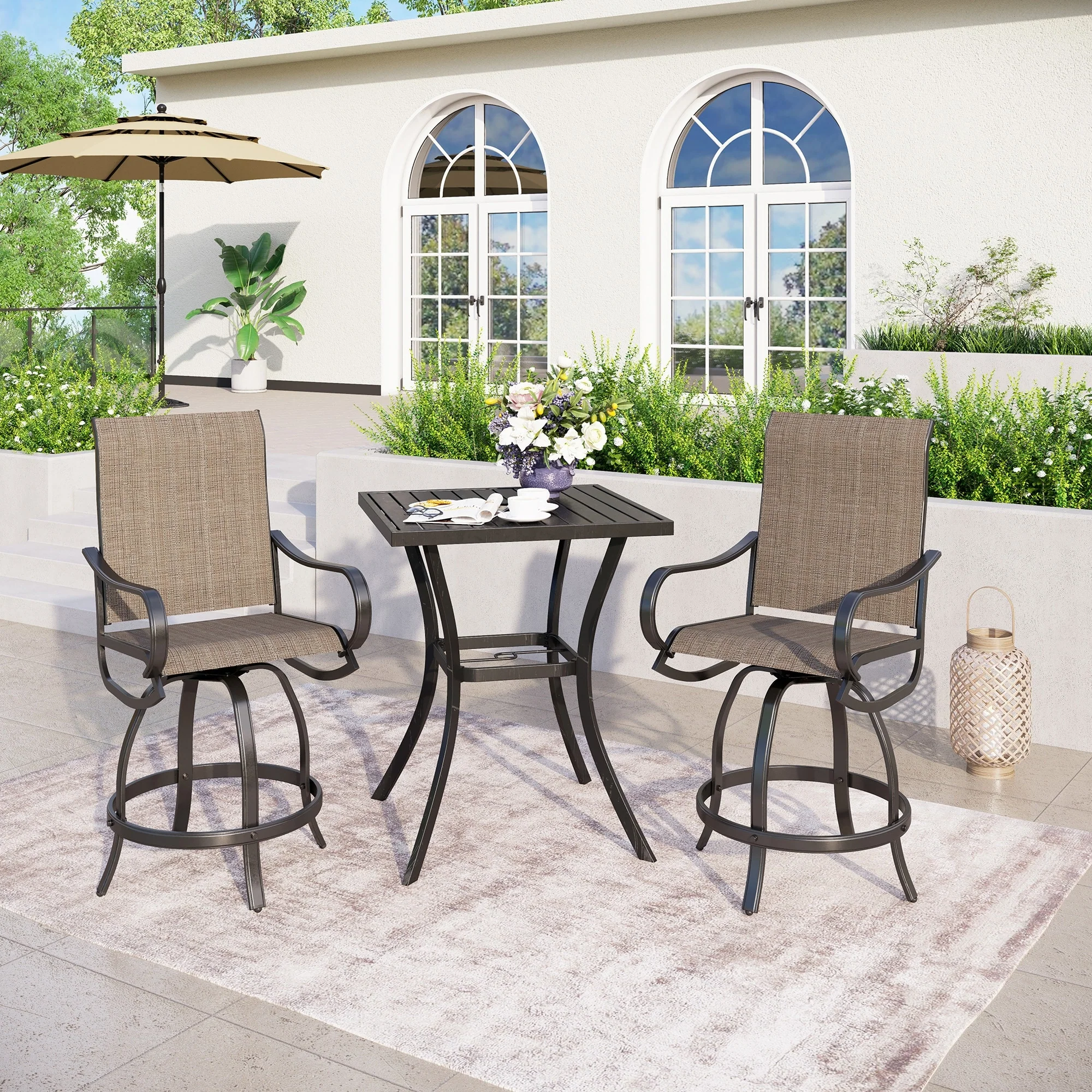 MAISON ARTS 3/5-Piece Patio Bar Stool Set of 1 Bar Table & 2/4 Textilene Swivel High Bar Stools