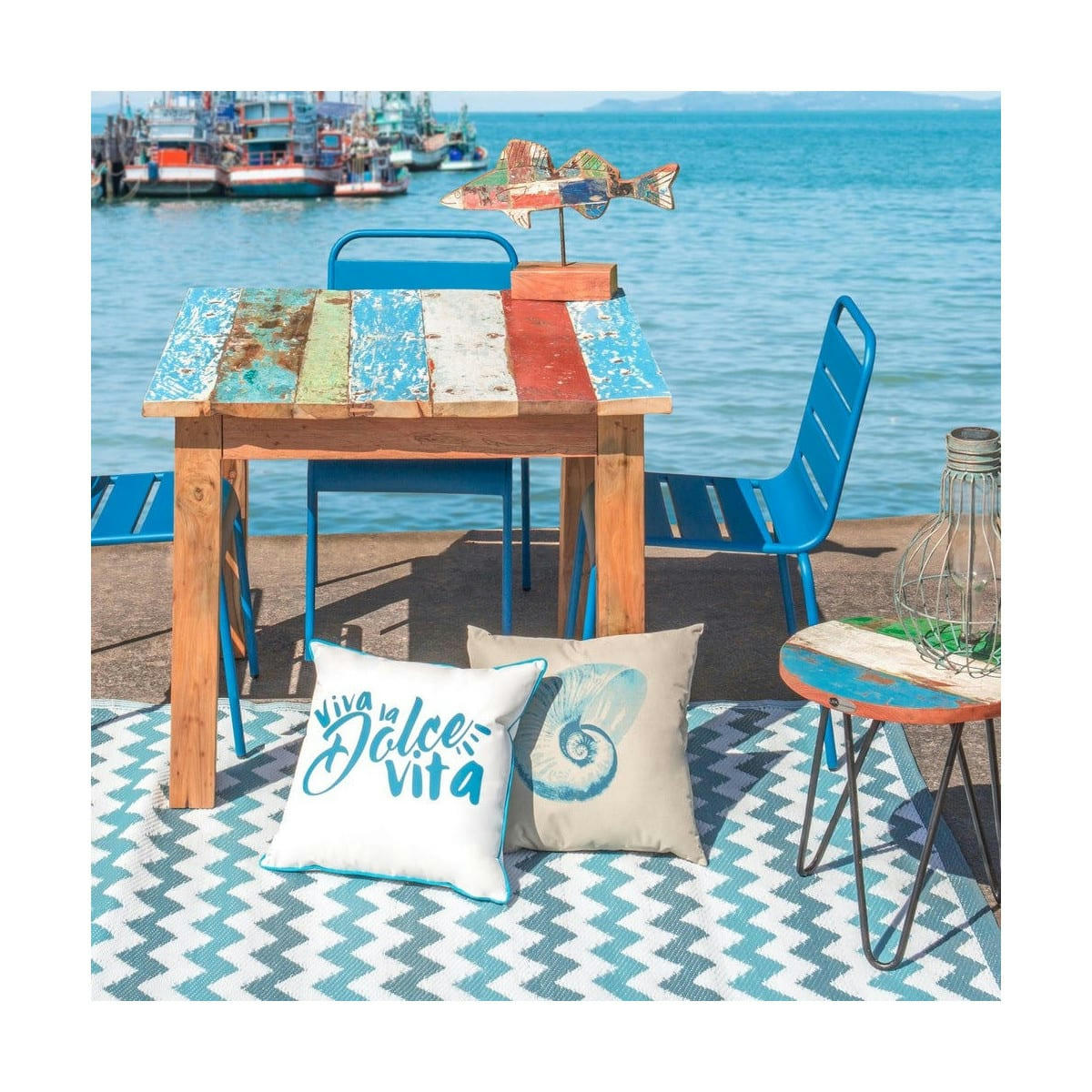 POISSON - Statue déco à poser poisson multicolore en bois recyclé L51cm