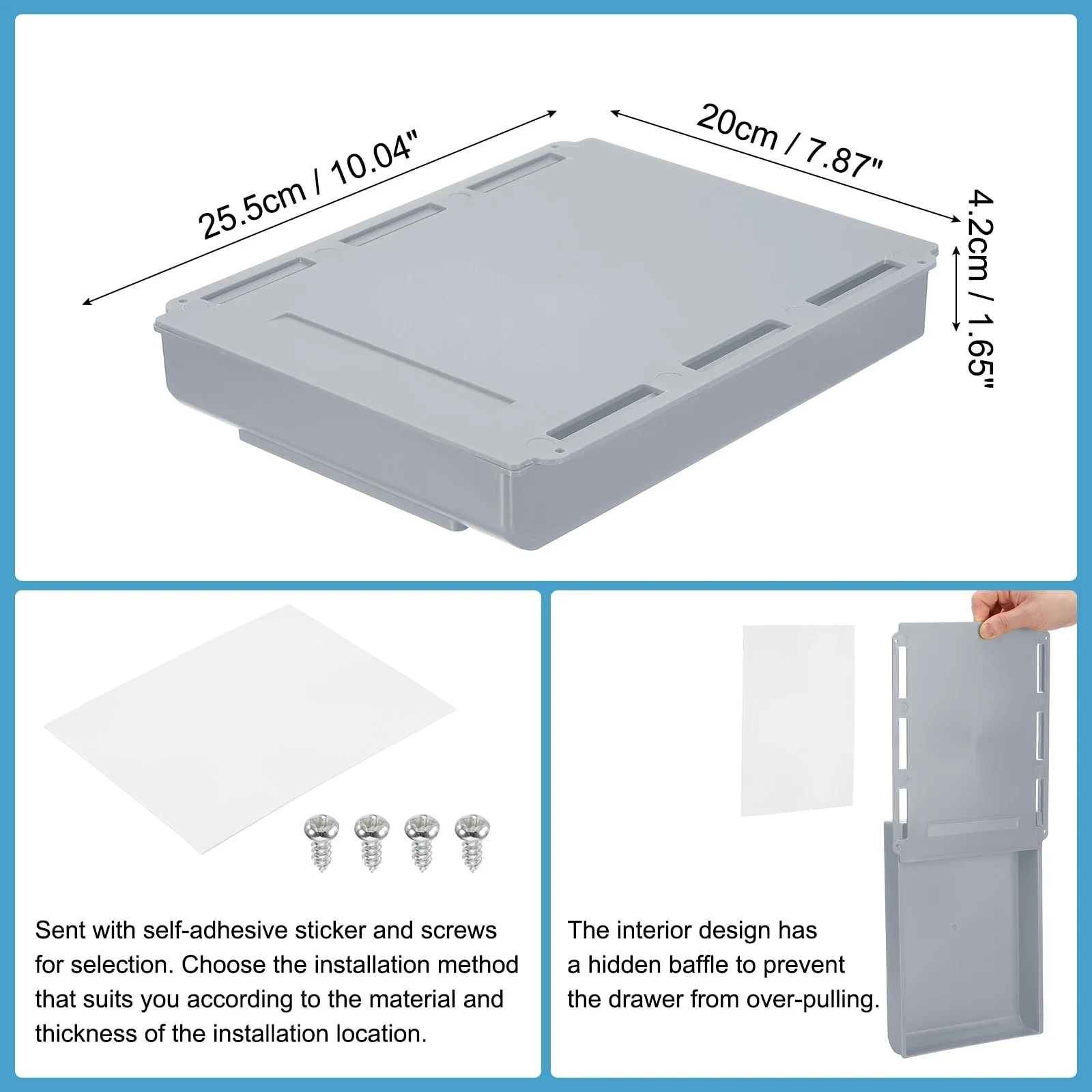 Self-Adhesive Under Desk Drawer for Standing Desk Office, Large - 10.04 x 7.87 x 1.65 inches