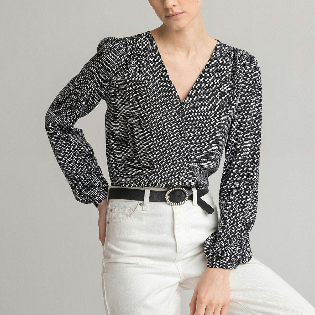 Chemise décolleté v, manches 3/4 imprimée
