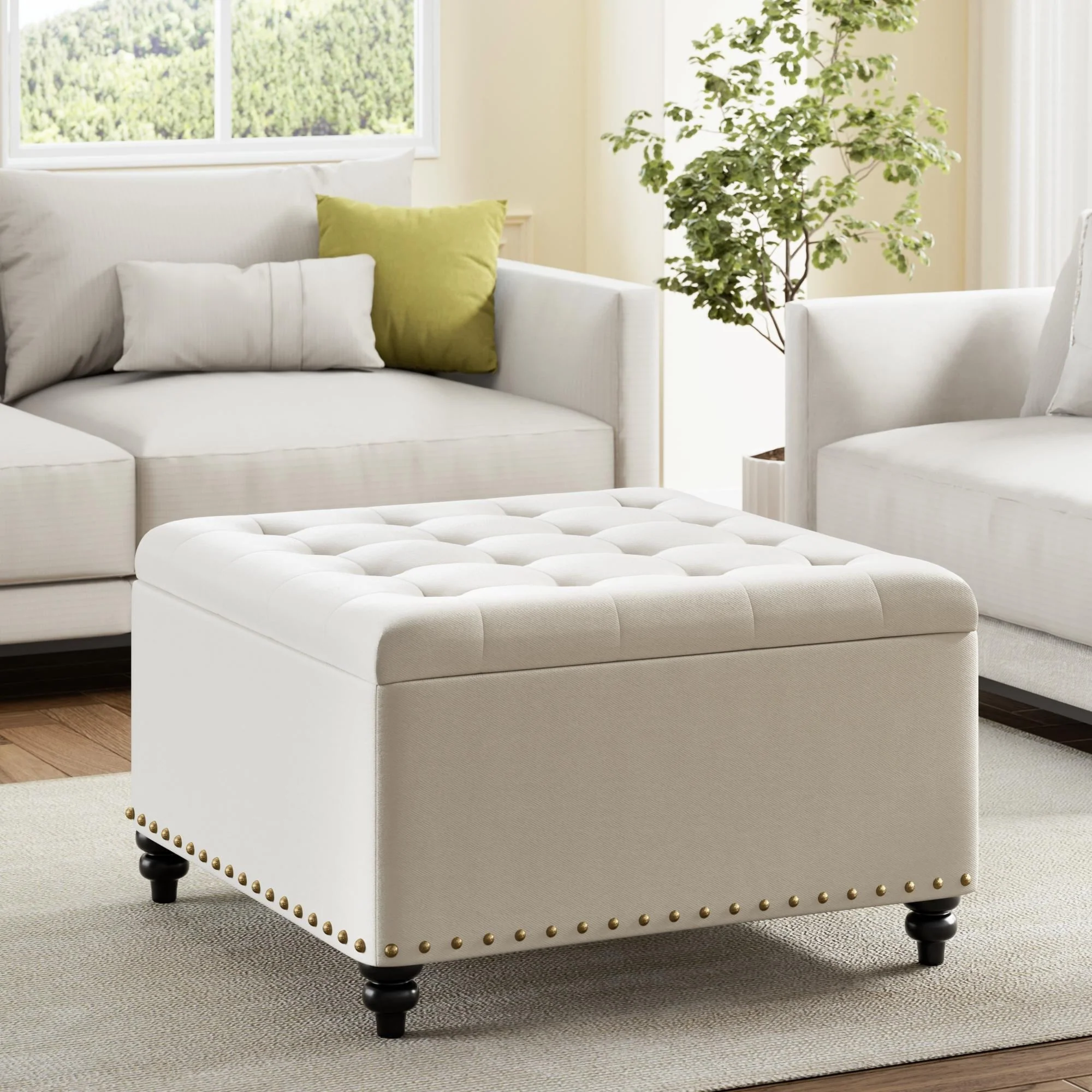 Large Square Storage Ottoman for Living Room