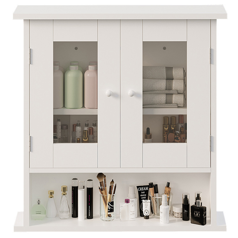 Szafka łazienkowa wisząca biała 2-drzwiowa szklana ścienna loft półki 58 cm