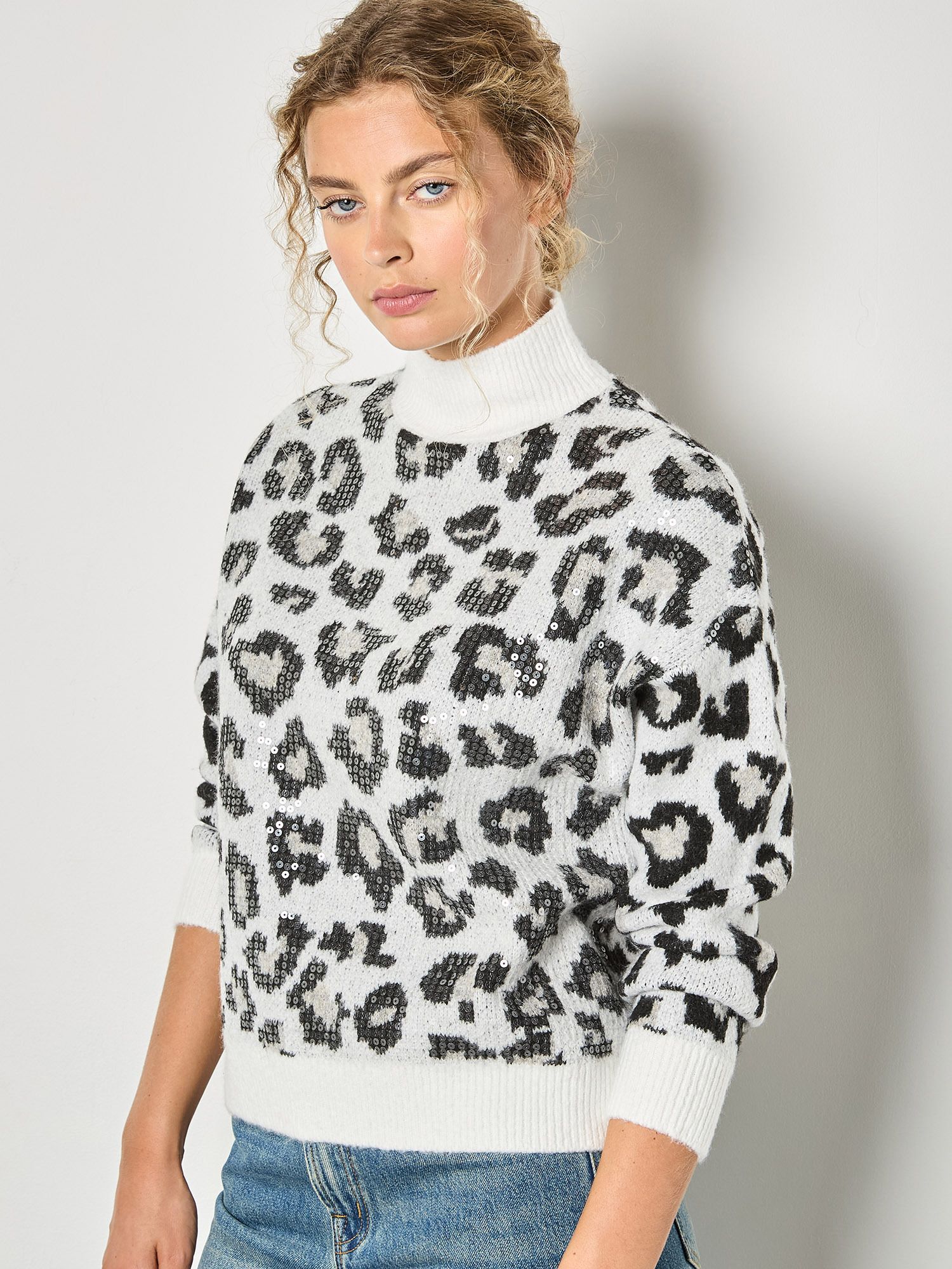 Apricot Sequin Leopard Print Jumper