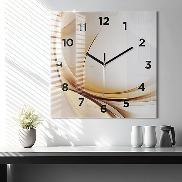 Horloge murale Wallfluent 60x60 cm Avec chiffres Aiguilles noires Abstraction dorée 1 pcs