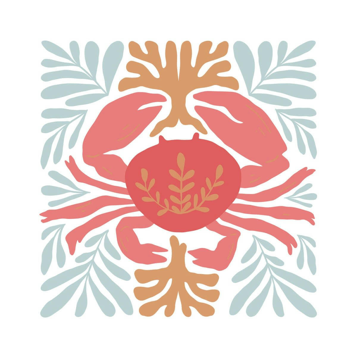 ILLUSTRATION - Tableau sur toile illustration crabe 65x65 cm