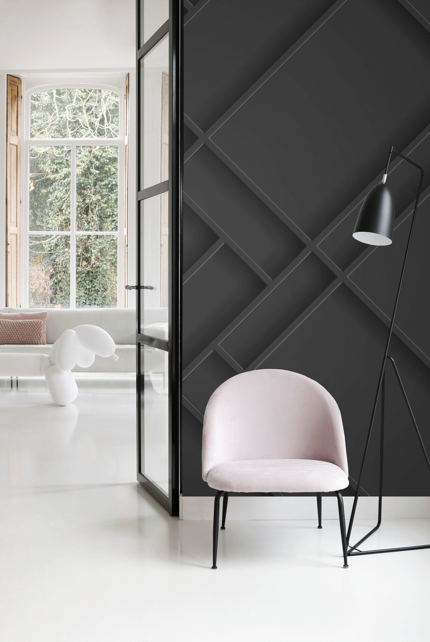 ESTAhome fotobehang wandpanelen diagonaal antraciet grijs - 200 x 300 cm - 158937