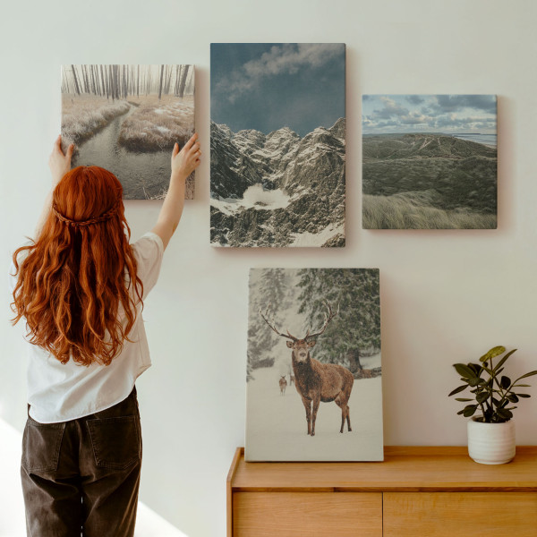 Obraz canvas 4 częściowy Góry śnieg jeleń |40x40, 40x60| Wallfluent