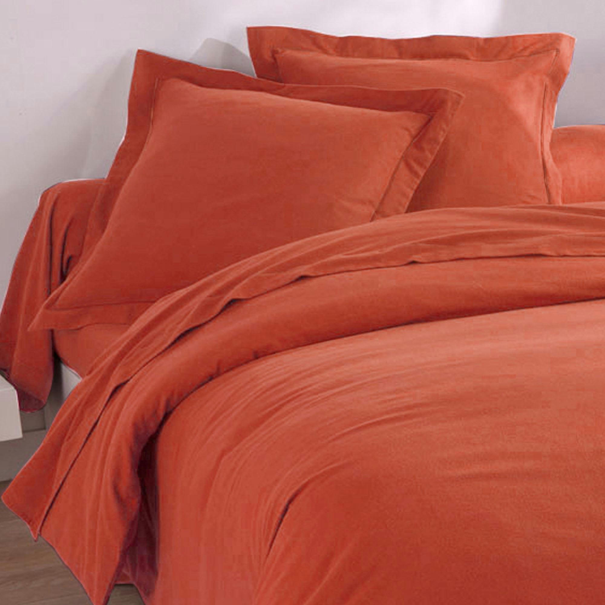 FLANELLE UNIE - Housse de couette 240x220 orange terracotta en coton