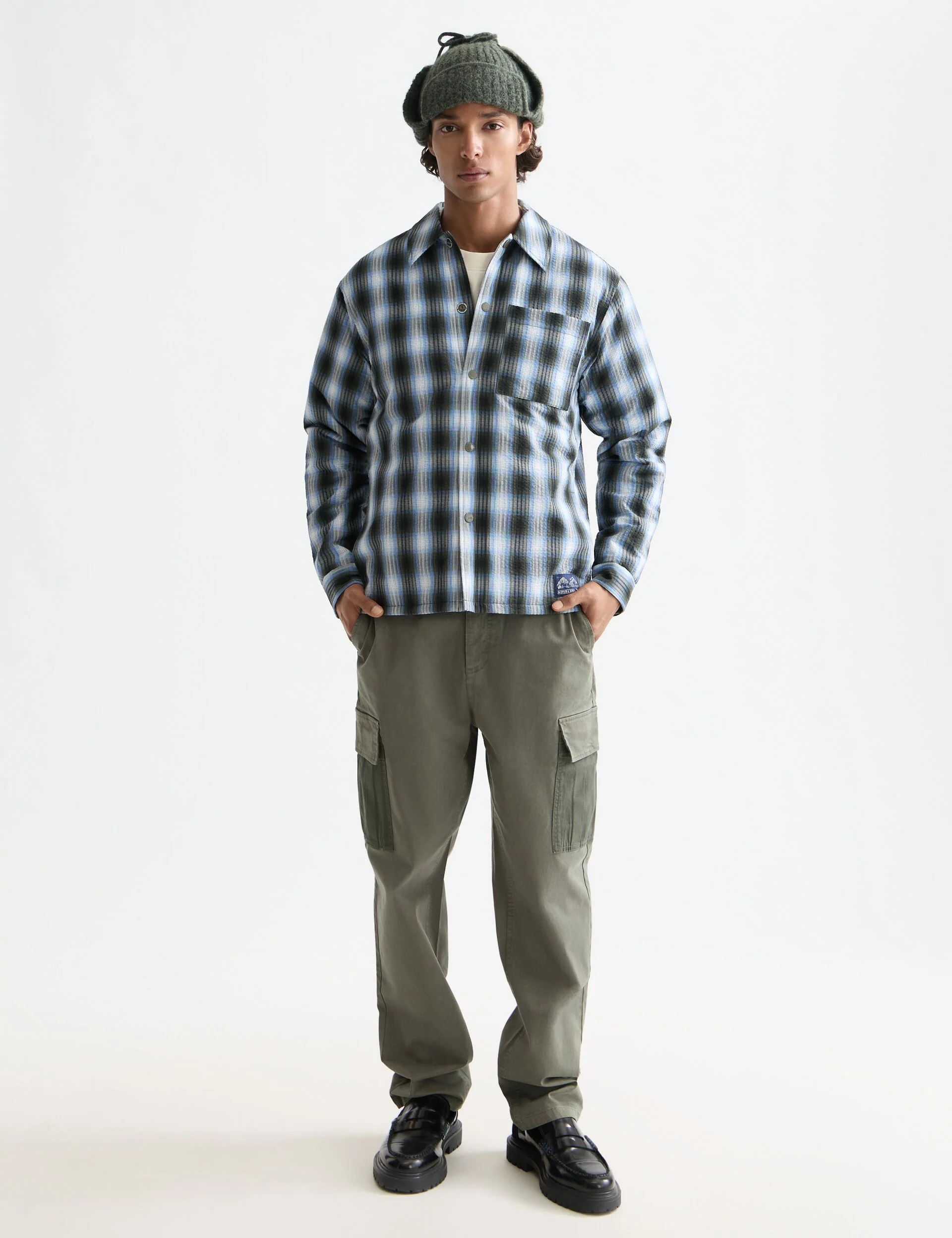 Seersucker check padded overshirt