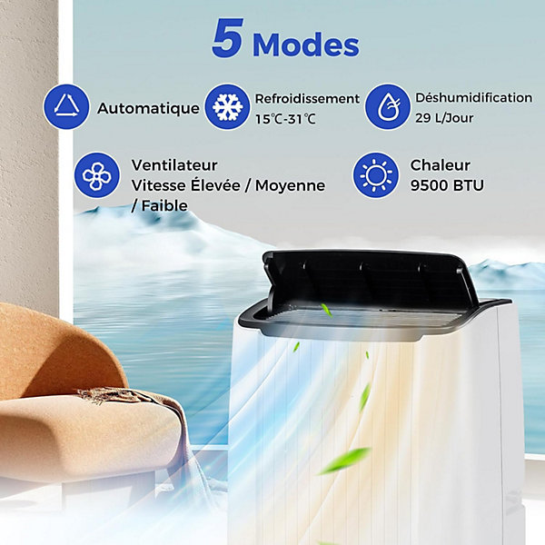Climatiseur Mobile 12000BTU Fonction 6 en 1 Refroidisseur Chauffage pour 42 m2 Contrôle Télécommande App Wifi Minuterie 24H