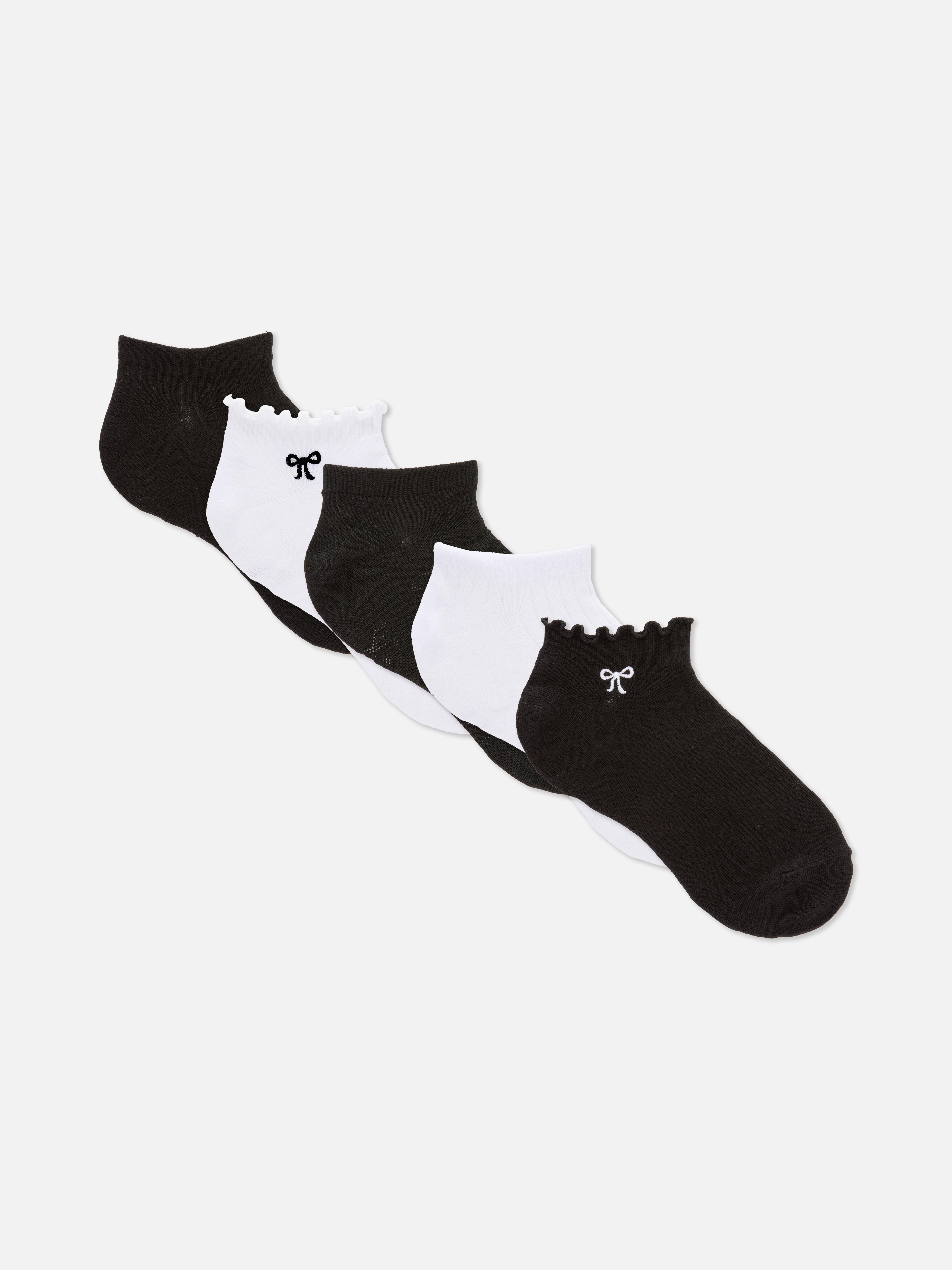 7pk Monochrome Bow Ankle Socks
