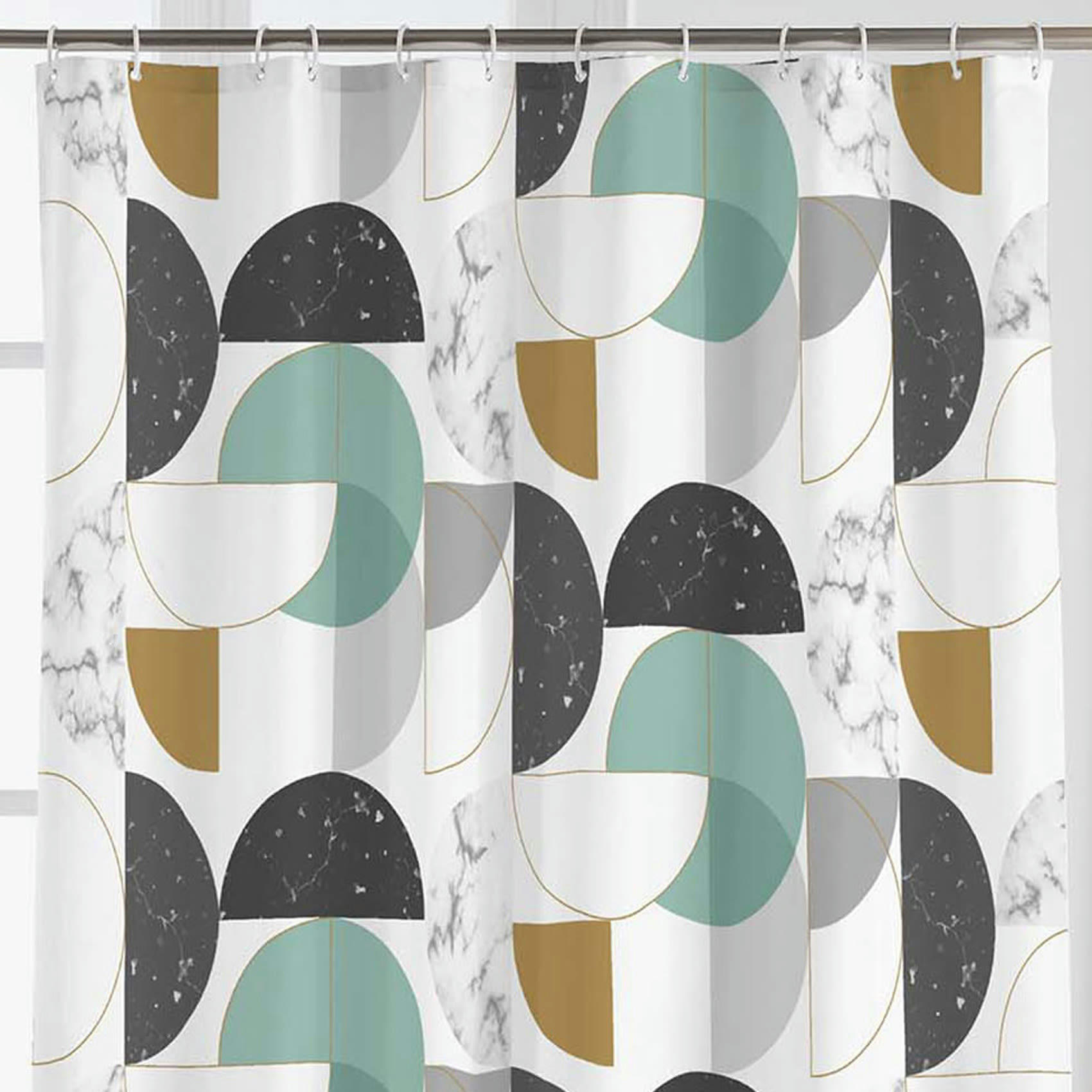 GEOMARBRE - Rideau de douche effet marbré polyester bleu 200x180cm