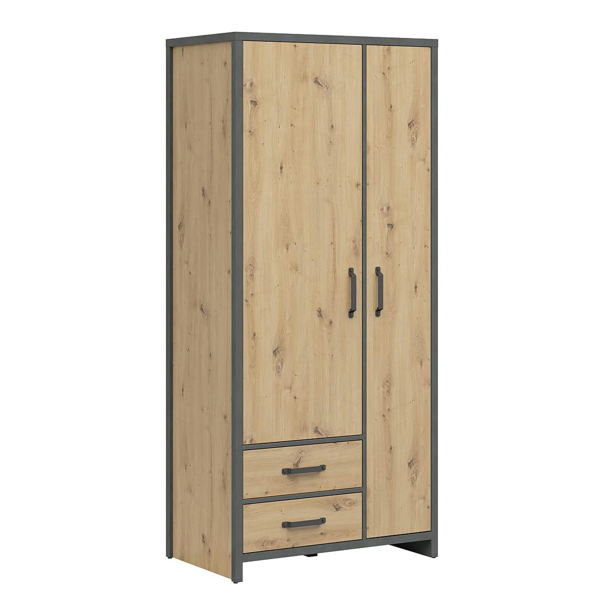 - Armoire 2 portes 2 tiroirs stratifiés naturel et gris
