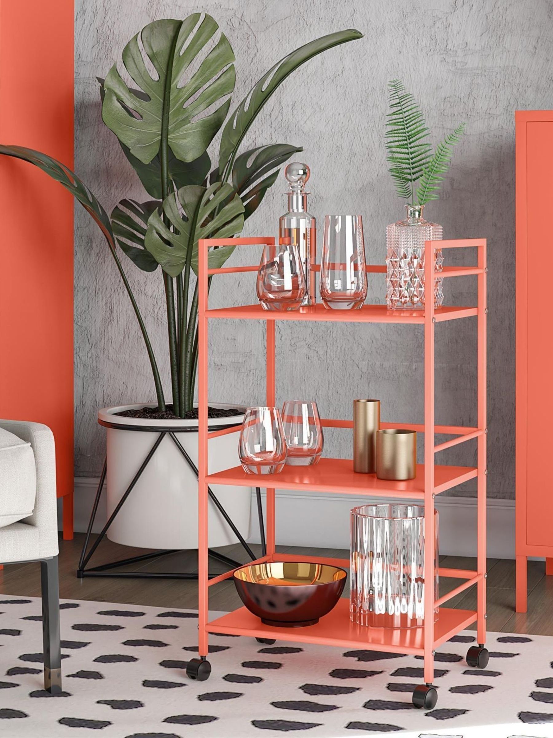 Novogratz Orange Cache Metal Rolli Cart