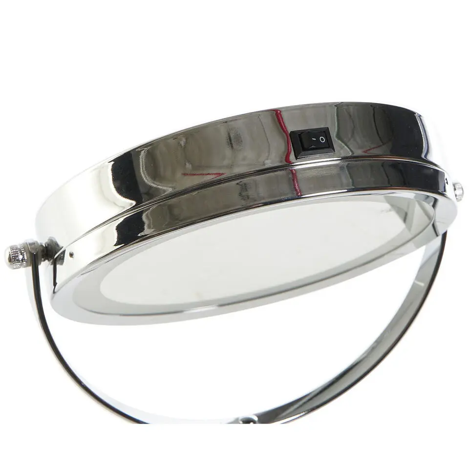 Luxe badkamerspiegel / make-up spiegel met LED verlichting rond zilver metaal D1