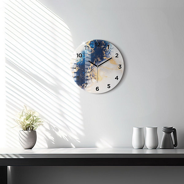 Horloge murale Wallfluent fi30 cm Avec chiffres Aiguilles noires Motif marbre 1 pcs