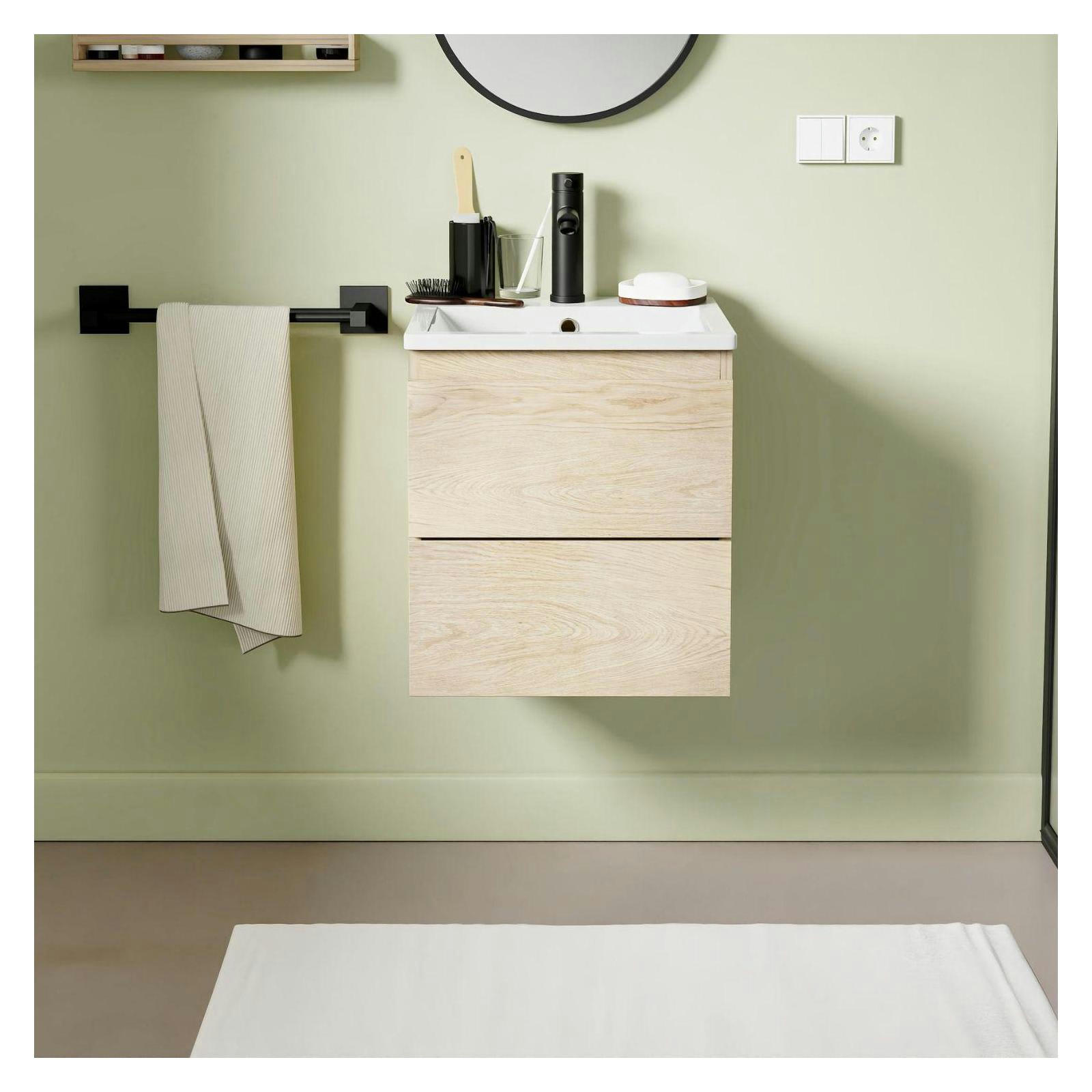 SORRENTO - Meuble simple vasque 45cm décor chêne  + vasque + robinet noir