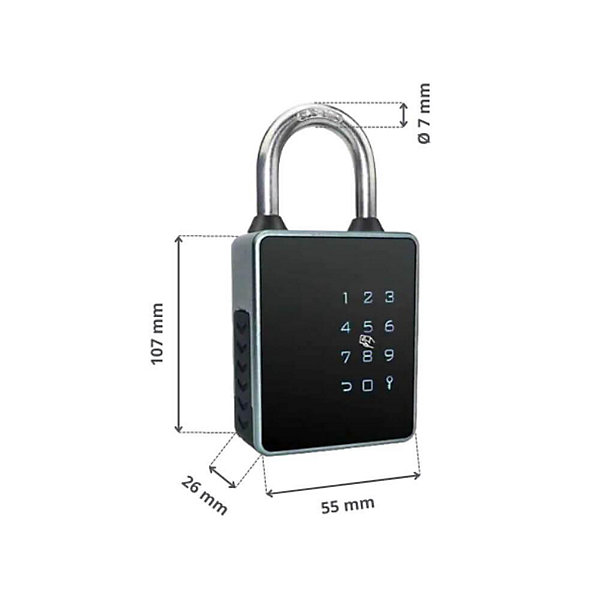 Cadenas à code et badge connecté locky pad - code, badge, bluetooth, et clé de secours