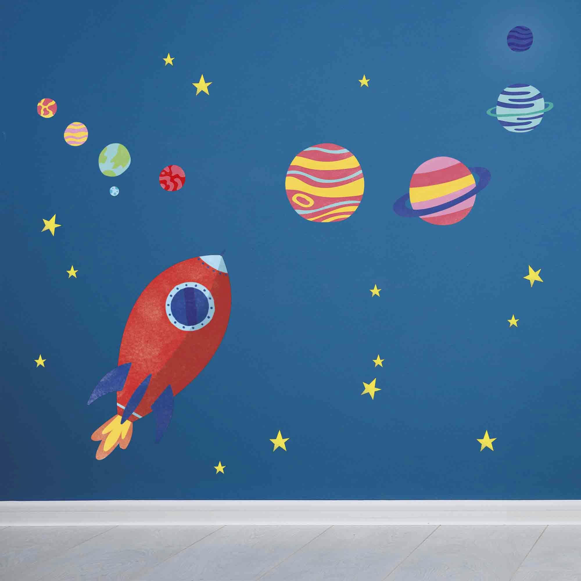 - Sticker Mural Fusée Et Planètes